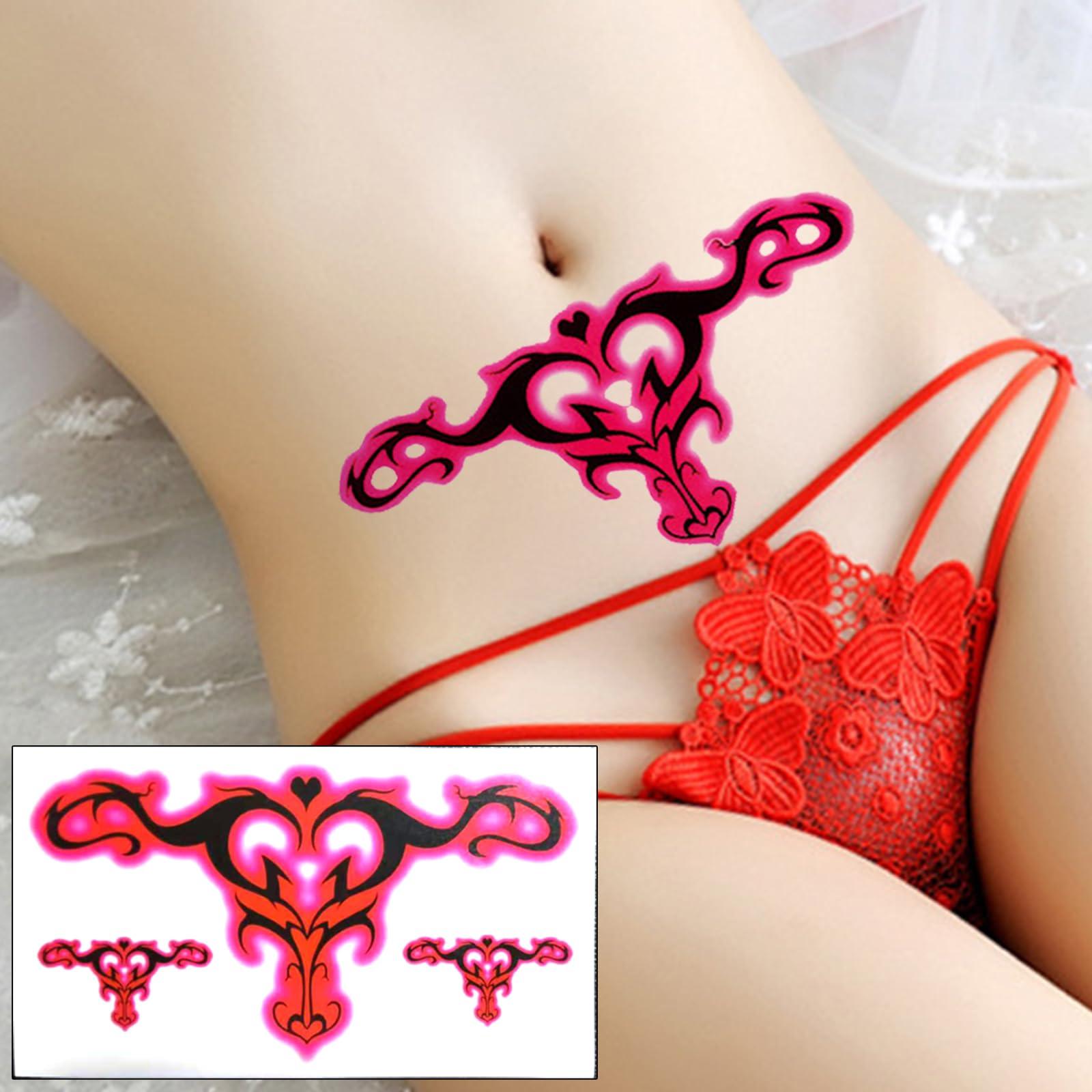 HinchJone Sexy Navel Temporary Tattoos 20 Sheets Large Black Red Lace Abdomen Waist Waterproof Tattoo Stickers for Women Girl Fake Body Tattoos