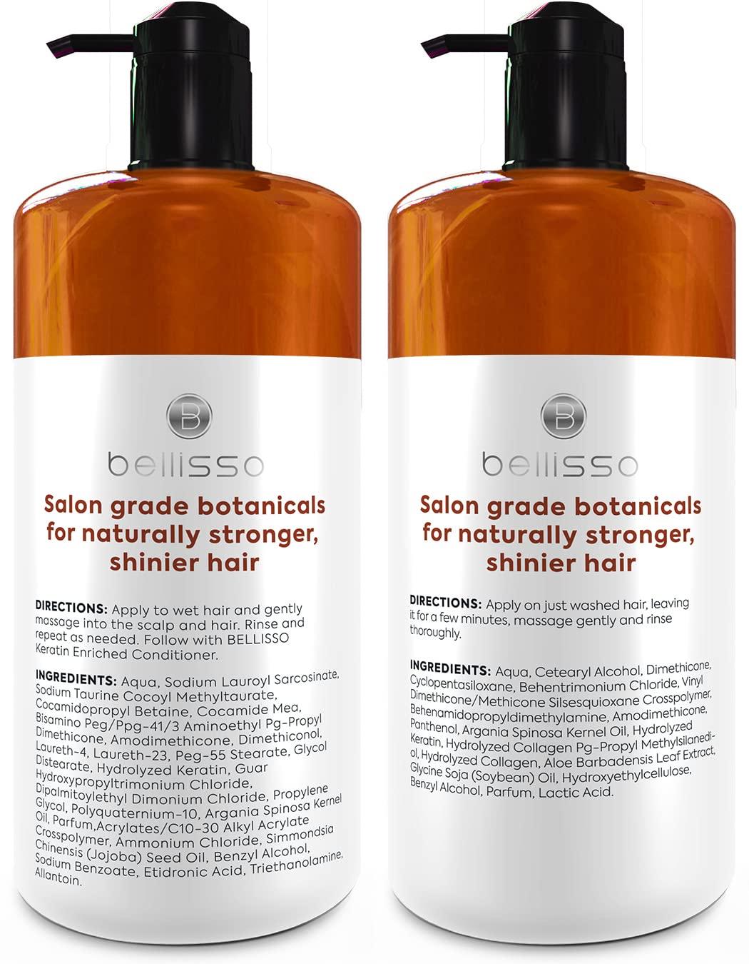 BELLISSO Moroccan Argan Oil Shampoo and Conditioner Set - Sulfate Free with No Parabens - Botanicals for Women and Men - Professional Moisturizing, Anti Frizz, Hydrating Solution for Dry, Wavy and Curly Hair