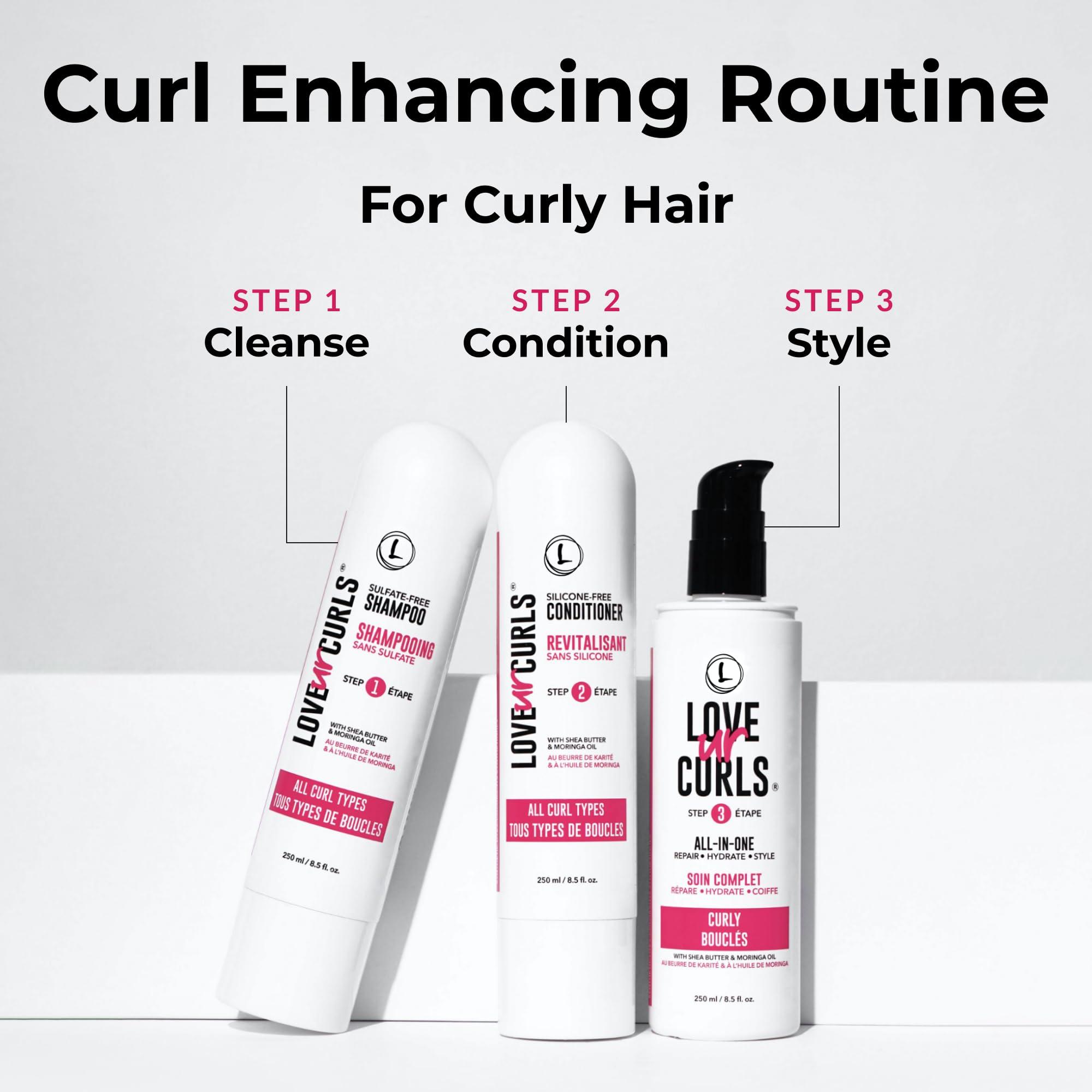 Love Ur Curls Love Ur Curls Shampoo & Conditioner Set with All in One Curl Cream Styler for Curly Hair, 3 Step System to Repair and Moisturizing