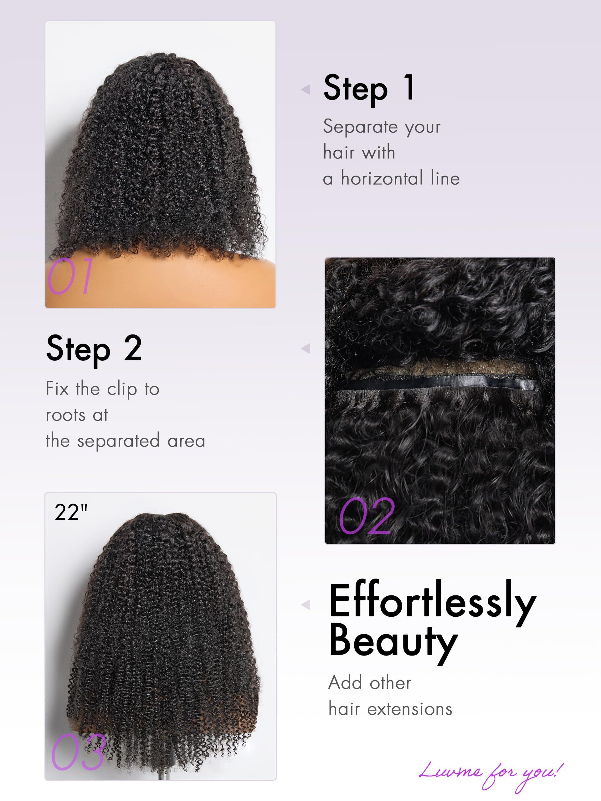 LUVME HAIR LUVME HAIR Curly Clip in Hair Extensions Fullness with 1 Pack, 16inch 135g 9pcs Natural Black Kinky Curly Human Hair Clip ins for Women