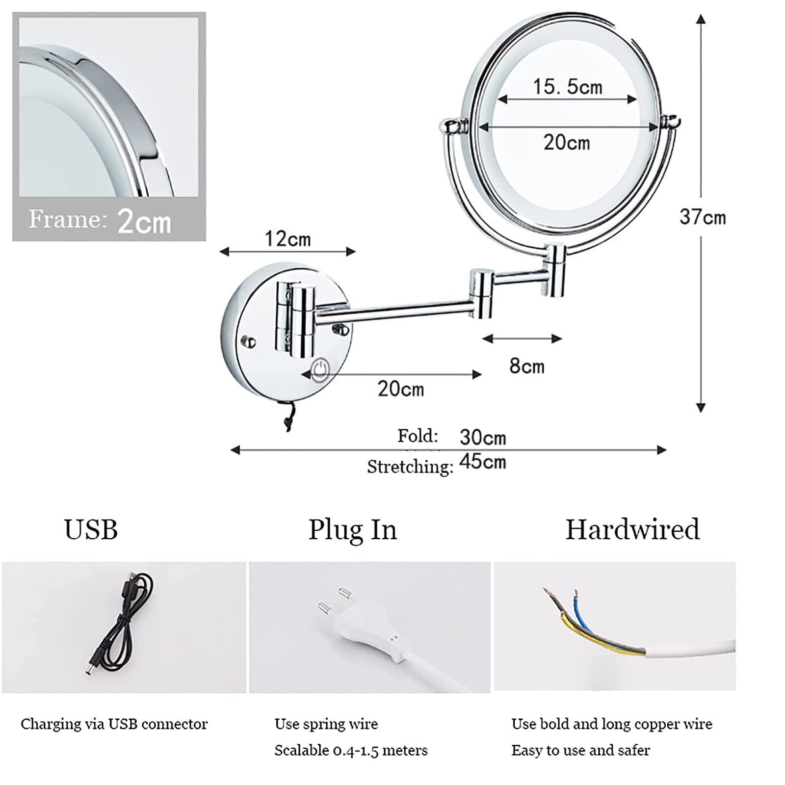 SLMASEHZX Makeup Mirror with Touch Switch LED Lights and 10x Magnification 8 Inch Double Sided Wall Mounted Bathroom Vanity Mirror with 360 Swivel Extendable Arm Nickel Hardwired (Color : Brass Size : H ( Colo