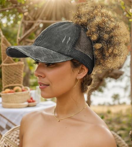 AICILY AICILY 2 Pack Backless Cap for Women Natural Curly Hair Hat Baseball Cap Afro Puff Ponytail Hat (S-blackwhite)