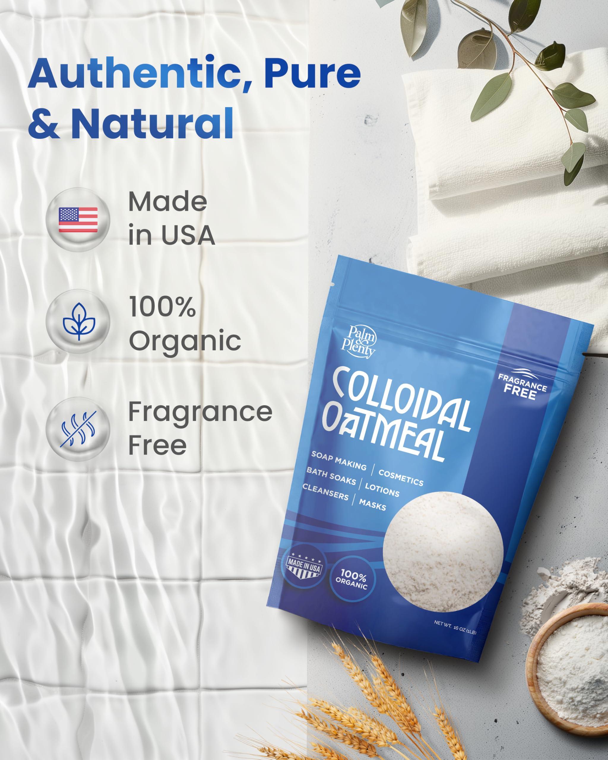 Palm and Plenty Palm and Plenty 100% Organic Colloidal Oatmeal - Unscented, DIY Bath Products, Skincare, Cosmetics, Natural Oatmeal Bath for Itching, Soothing Agent for Itchy, Irritated Skin - 2 Pack (32oz)