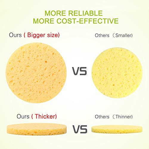 BAWESO Facial Sponges - 100% Natural Compressed Cellulose Puff, Reusable Bigger / Thicker (3"15/0.4") Face Deep Cleansing and Soft Exfoliating Spa Pads 20Pcs