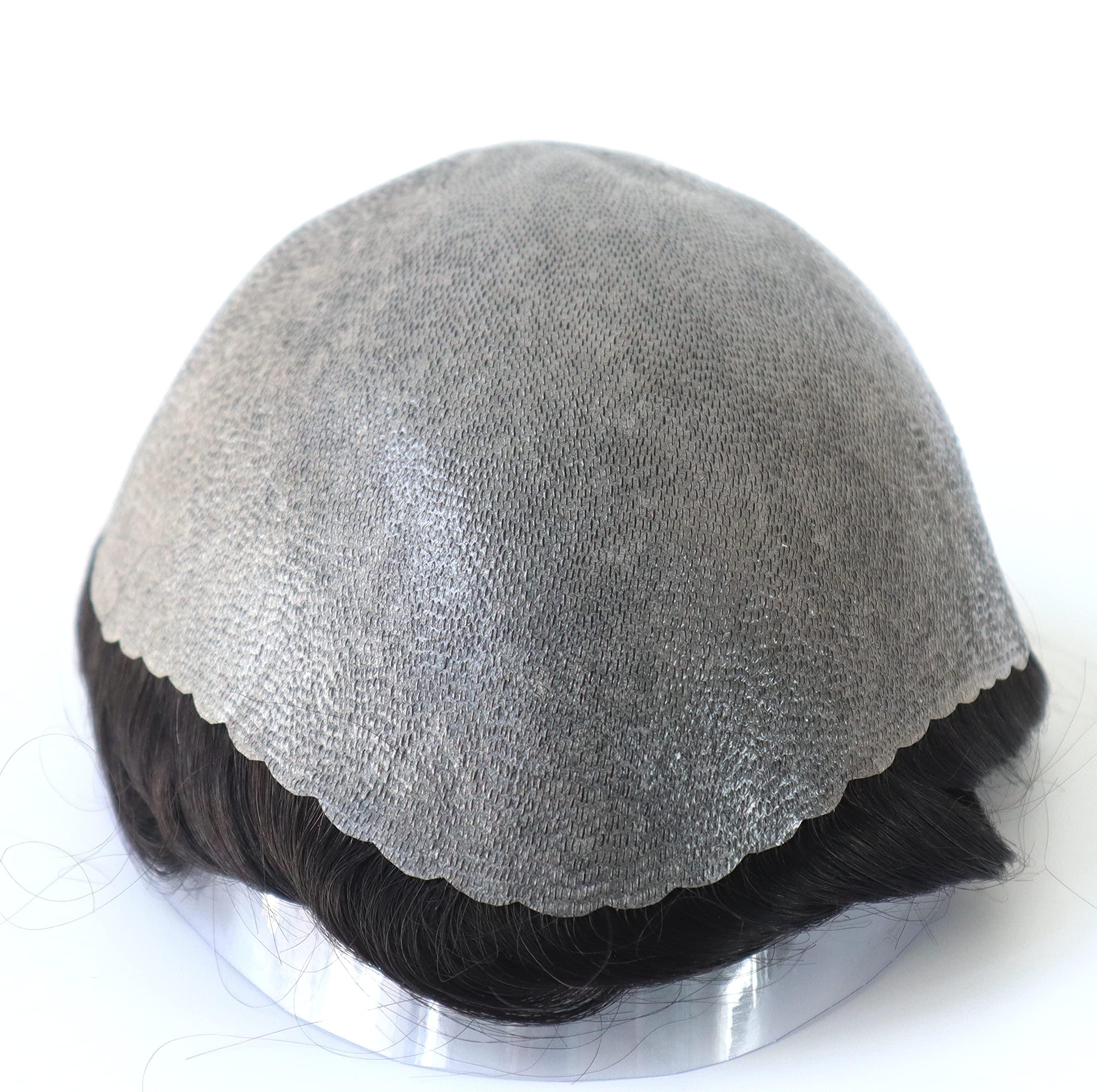 Hair Nature HAIR NATURE Men Toupee Hair Piece, Mens Wigs Human Hair Replacement Systems for Men Natural Real Hair Unit, Hair Style Medium Skin V-looped Scalloped Front Natural Hairline #1B20