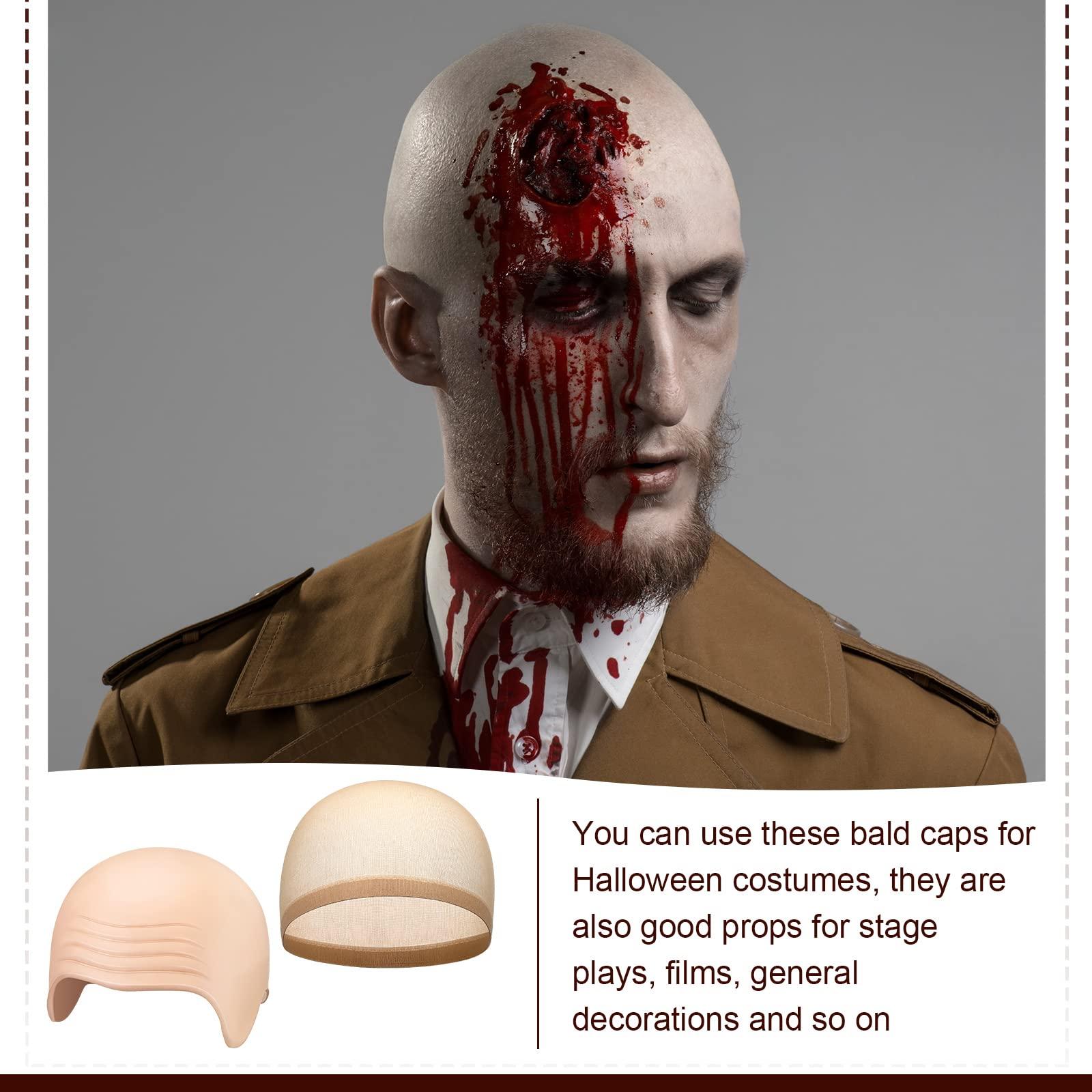 Syhood Syhood 2 Pieces Halloween Bald Cap Makeup Latex Bald Head Wig Caps Cosplay Costume for Adults(Beige,Medium)