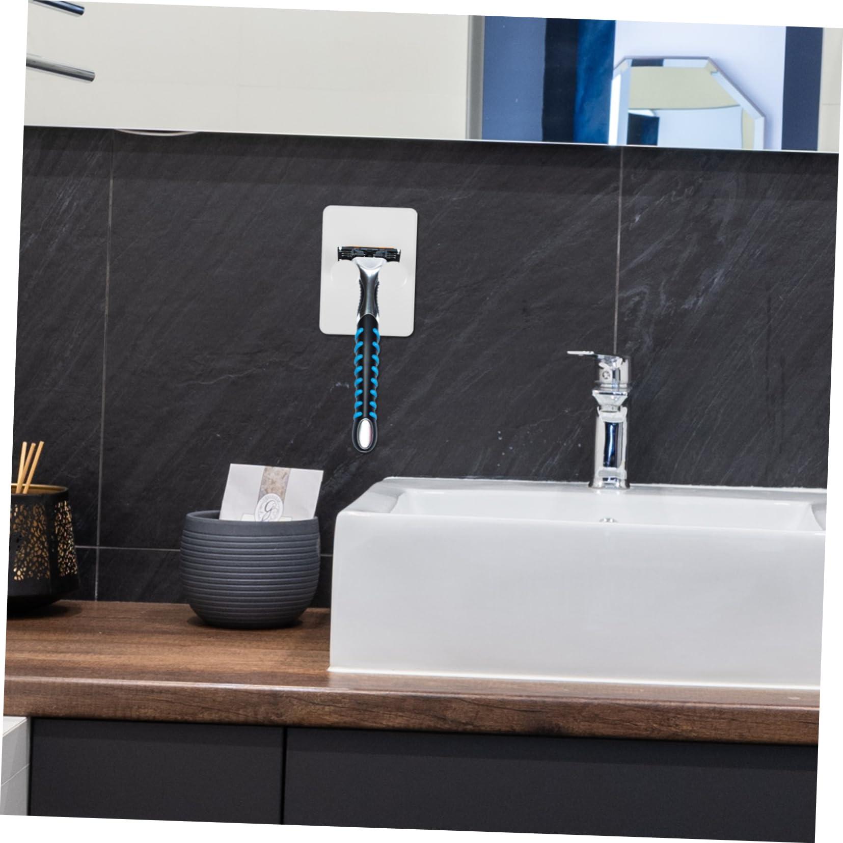 Outanaya Outanaya 4pcs Shaving Brush Stand Shave Brush Stand Razor Brush Holder Bathroom Razor Holder Razors Towel Hook Shelves Adhesive Hooks Bathroom Supply Sundries Storage Holder Abs White