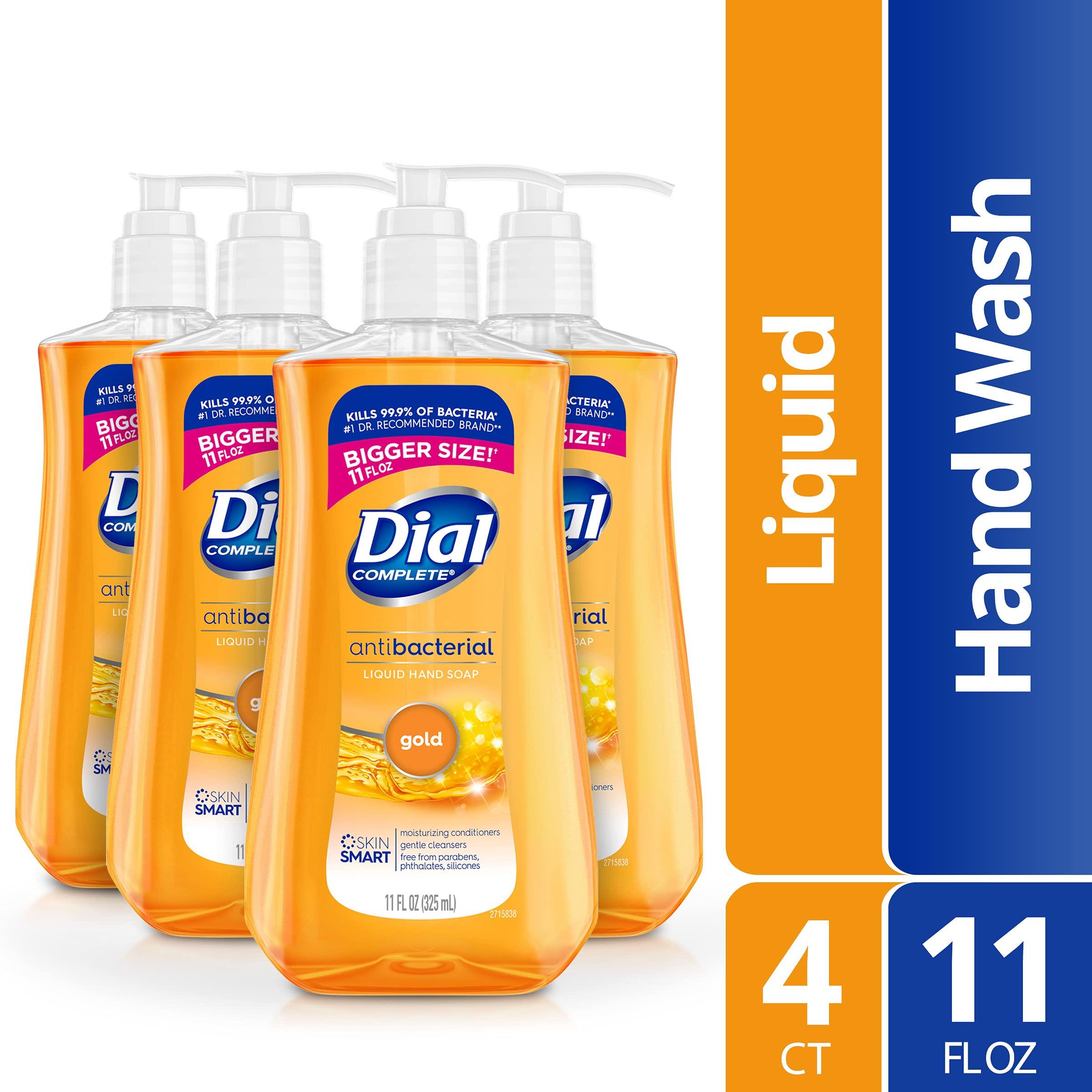 Dial Dial Antibacterial Liquid Hand Soap, White Tea, 11 fl oz (Pack of 4) & Antibacterial Liquid Hand Soap, Gold, 11 fl oz (Pack of 4)