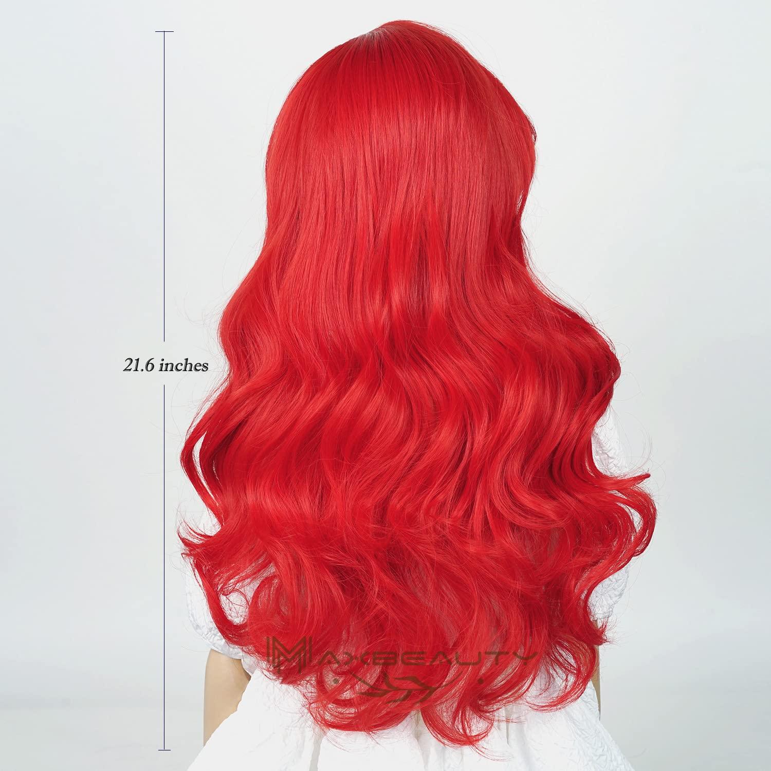 LABEAUT LABEAUT Max Beauty Red Mermaid Wigs Long Curly Daily Wig Hair Heat Resistant Synthetic Fiber for Halloween for Cosplay for Christmas (Red Kids + Hairpin)