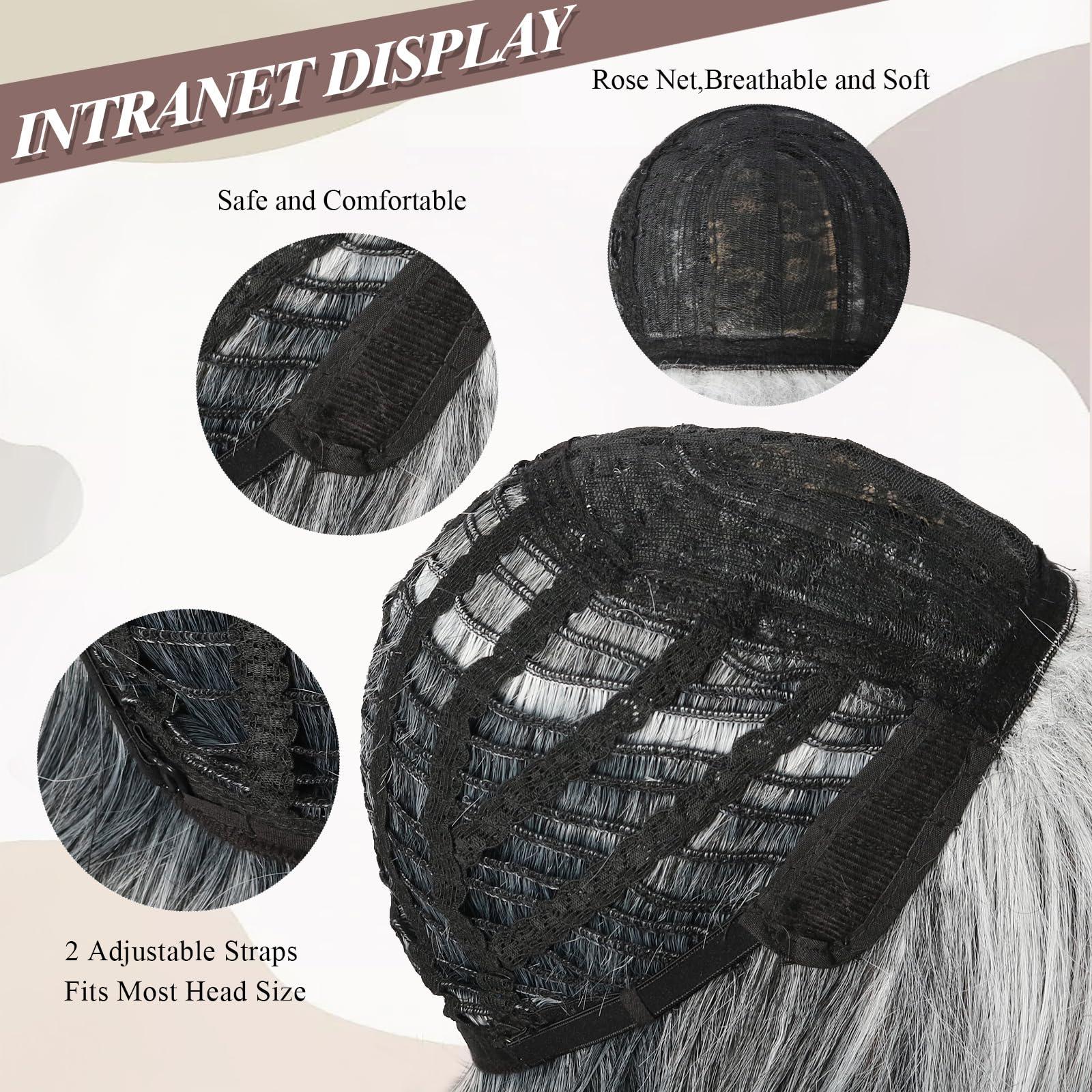 LEOSA LEOSA Short Grey Wig With Curtain Bangs BoB Layered Silver Grey Wigs for Women BOB Layered Wigs Pixie Cut Layered Wig Hair Synthetic Hair Wigs With Daily Use (Grey#)