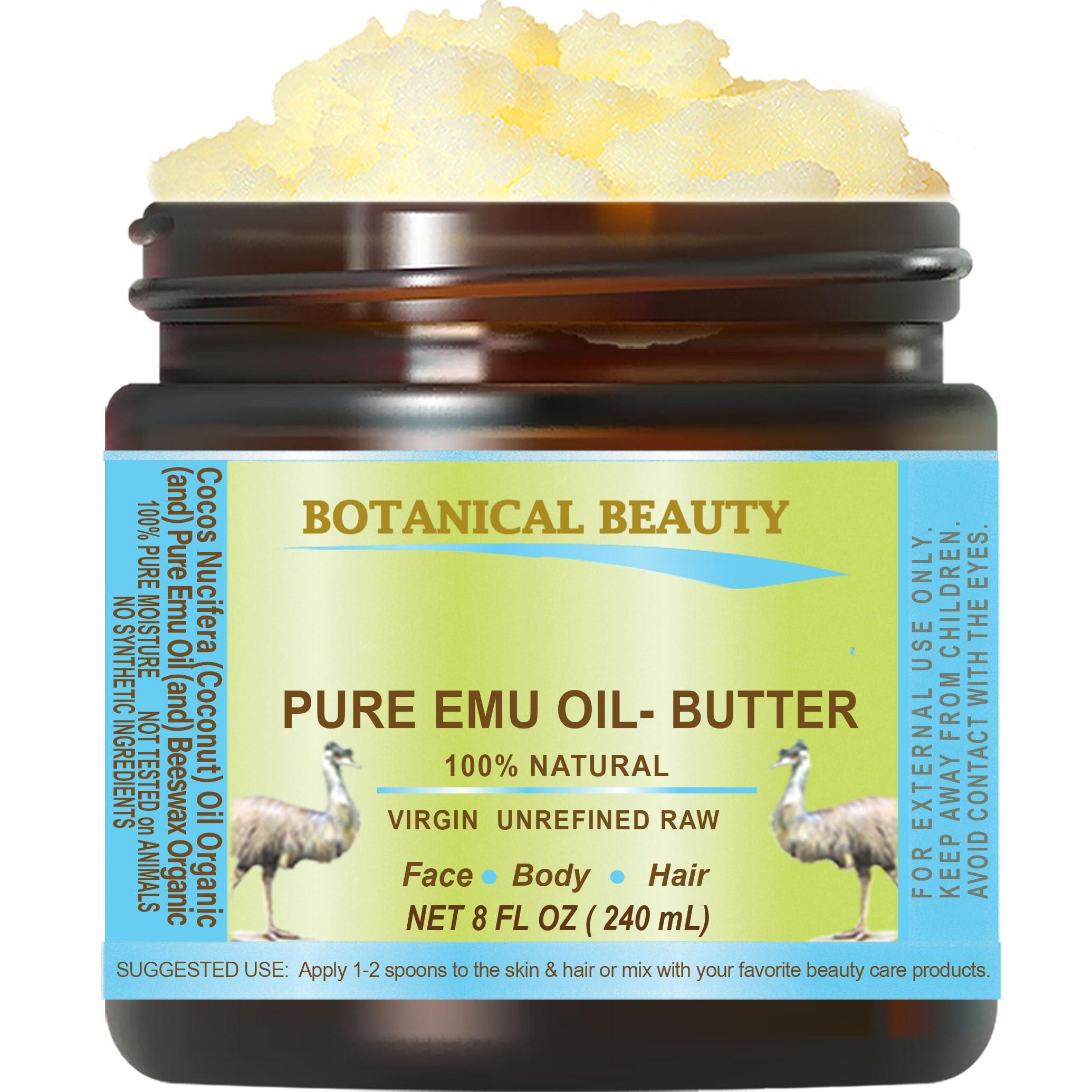 Botanical Beauty PURE EMU OIL BUTTER 100% Natural RAW VIRGIN UNREFINED for FACE, BODY, HANDS, FEET, NAILS, HAIR and LIP CARE 8 Fl. oz. - 240 ml by Botanical Beauty
