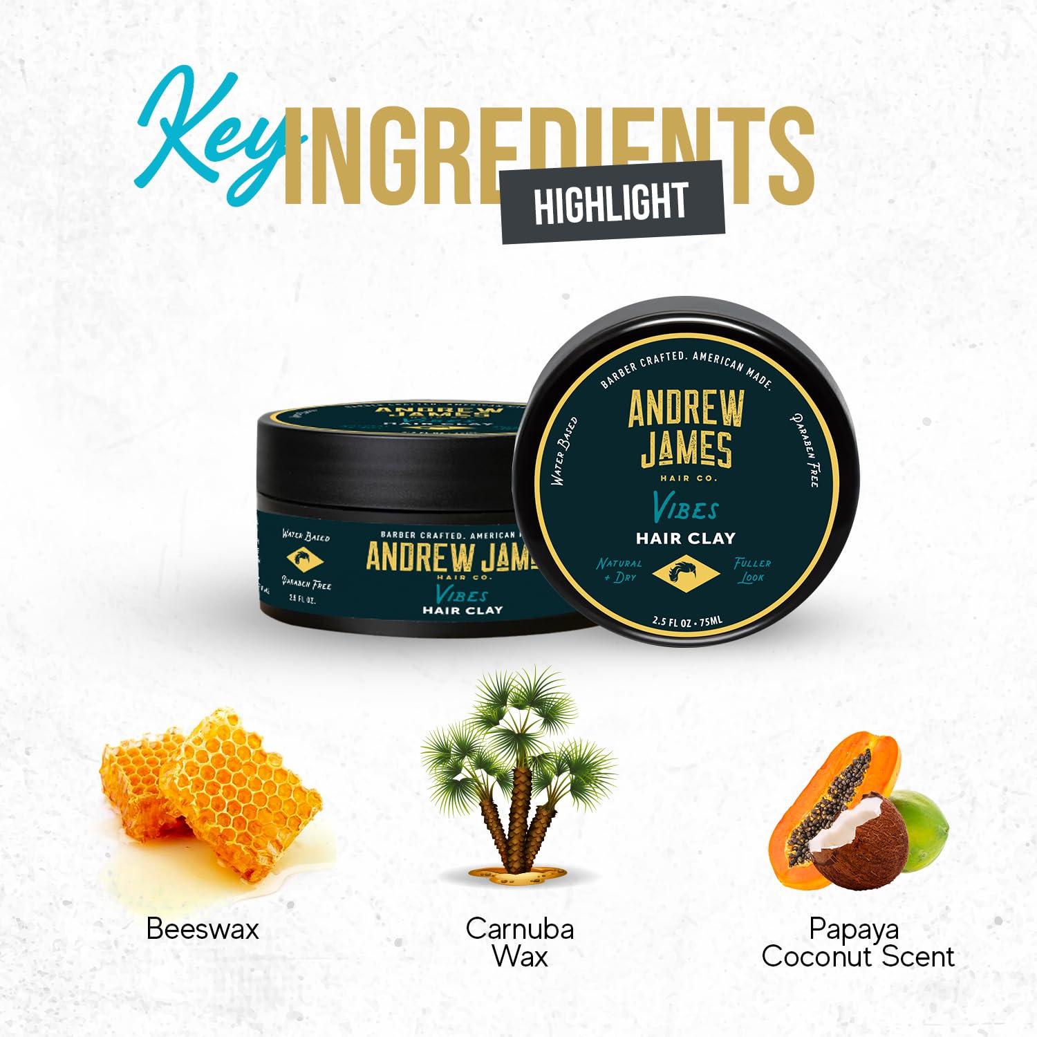 ANDREW JAMES ANDREW JAMES Clay Pomade 3-Pack | 2.75 Ounce Each | Natural Matte Finish | Firm Hold | Fuller Look | Sulfate Free | No Comb Needed To Style| Putty Texture | Hair Sculpting | Made In The USA