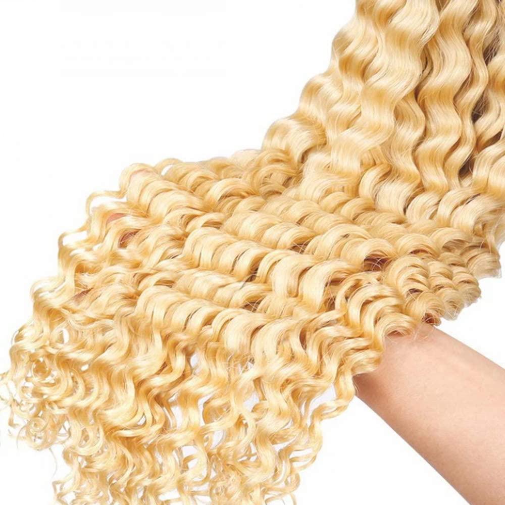 Freiuoke 613 Bundles Human Hair Blonde Kinky Curly Human Hair Bundles Brazilian Unprocessed Virgin Hair 3 Bundles 12 12 12 Inch 613 Kinky Curly Human Hair Bundles Hair Weave for Women
