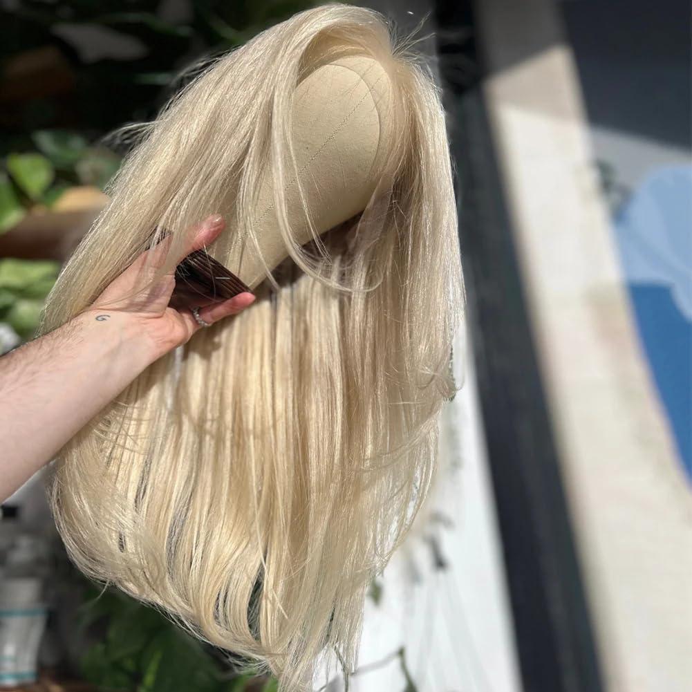 Generic Platinum Champagne Blonde Wig Human Hair Lace Wigs Natural Straight Wig With Preplucked Hairline Full Lace Wigs 18inches#130