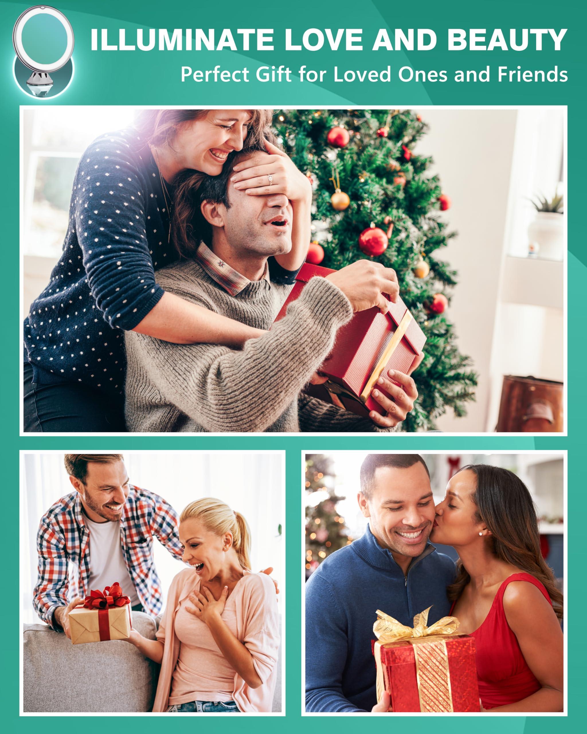 Auxmir Auxmir 2025 Upgraded 20X Magnifying Lighted Makeup Mirror with 2-Level Brightness, Vanity Mirror with Power Suction Cup and Tweezers, 360 Swivel, Portable Bathroom Mirror for Home Travel, White