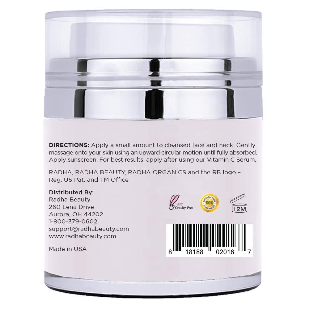 Radha Beauty Radha Beauty Moisturizing Miracle Retinol Cream for Face - with 2.5% Retinol, Hyaluronic Acid, Vitamin E and Green Tea. Luxury Night and Day Cream 1.7 fl oz.