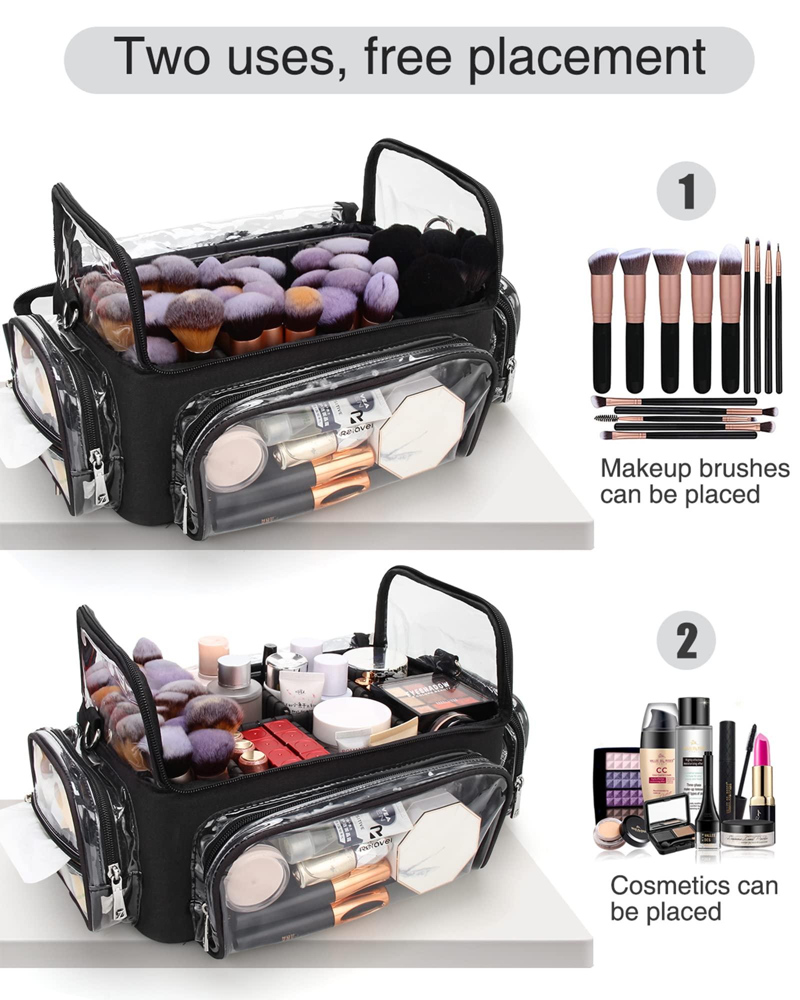 NAONAYA Makeup Brush Case, Extra Large Makeup Brush Bag XL Professional Makeup Artist Must Haves Travel Case with Stand Up Brush Slots Cosmetic Organizer Bag, Full Open Easy to Access, with Adjustable Strap