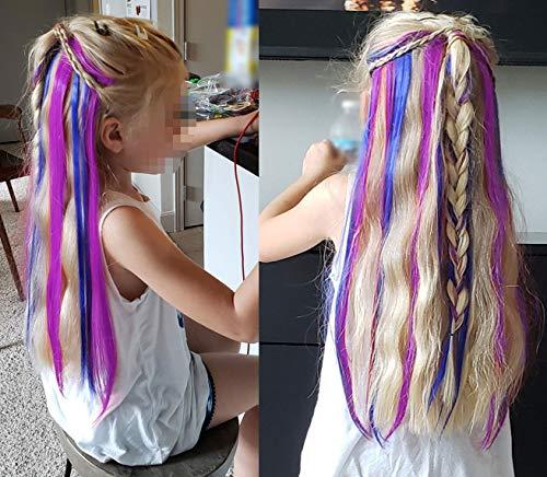 Rhyme Rhyme 9PCS 21" Colored Clip in Hair Extensions Purple Hair Extensions for Kids Girls Clip in Purple Hair Clips Hair Extensions for Kids Party Highlights Purple hair (Purple)