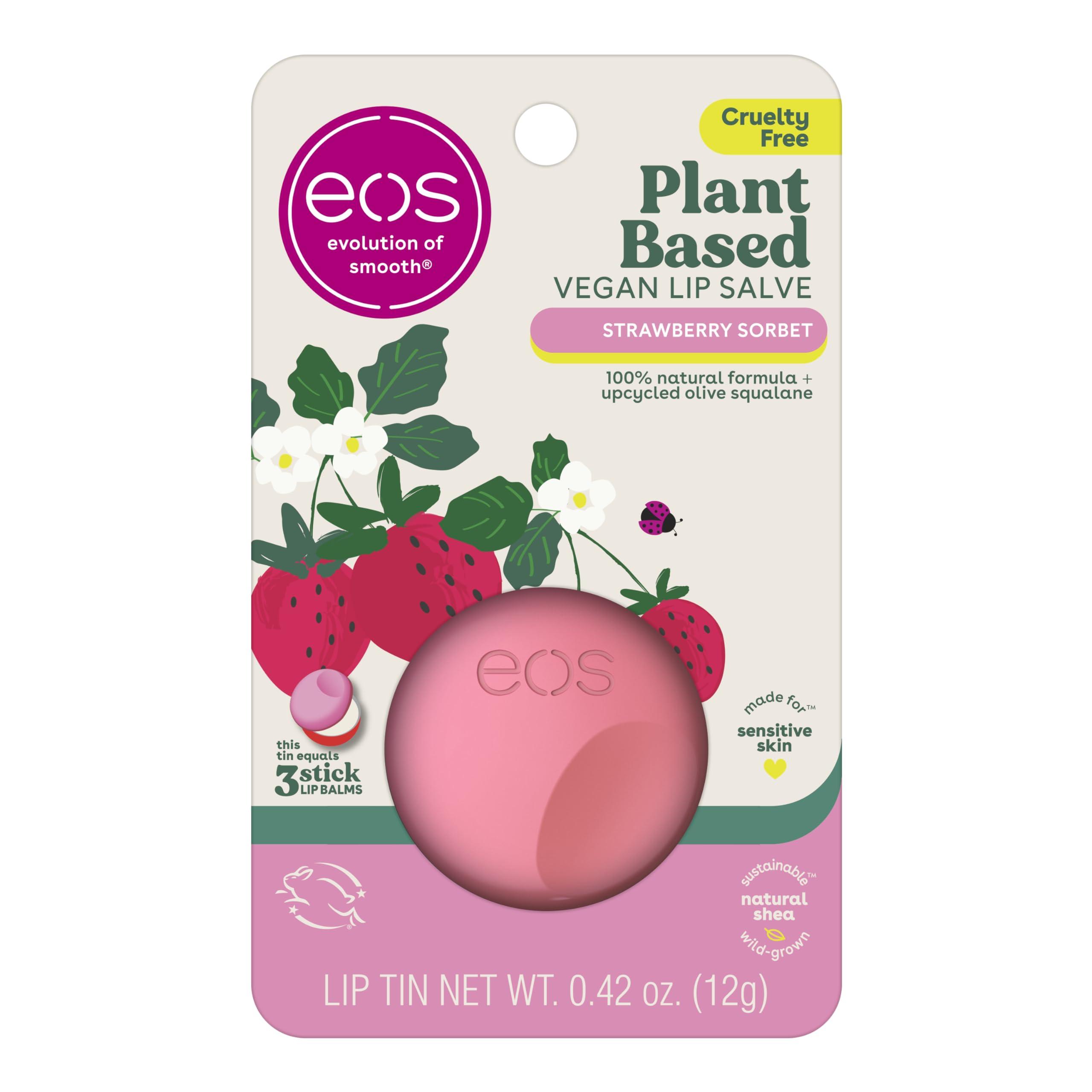 eos eos Plant Based Vegan Lip Salve- Strawberry Sorbet, 100% Natural Formula, Made with Upcycled Olive Squalane, Cruelty Free Lip Balm, 0.42 oz