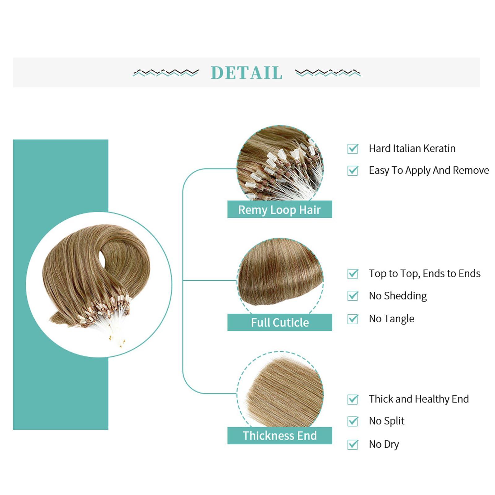 RIBONI Microlink Hair Extensions Micro Beads Hair Extensions Human Hair Micro Link Human Hair Extensions Straight Hair 100strands 24Inch Linen