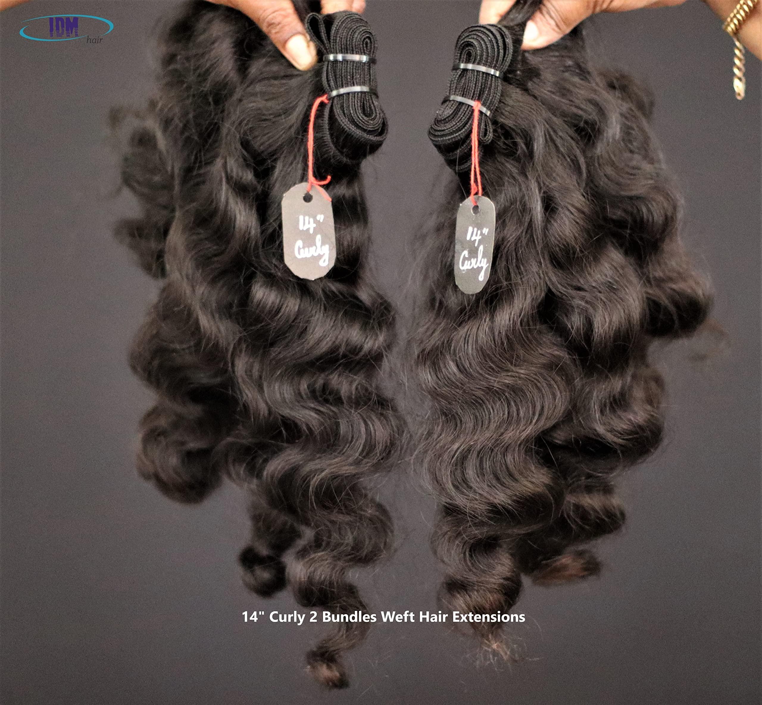 IDM INDIA IDM 14” Curly 2 bundles raw indian bundles human hair indian natural curly single donor hair
