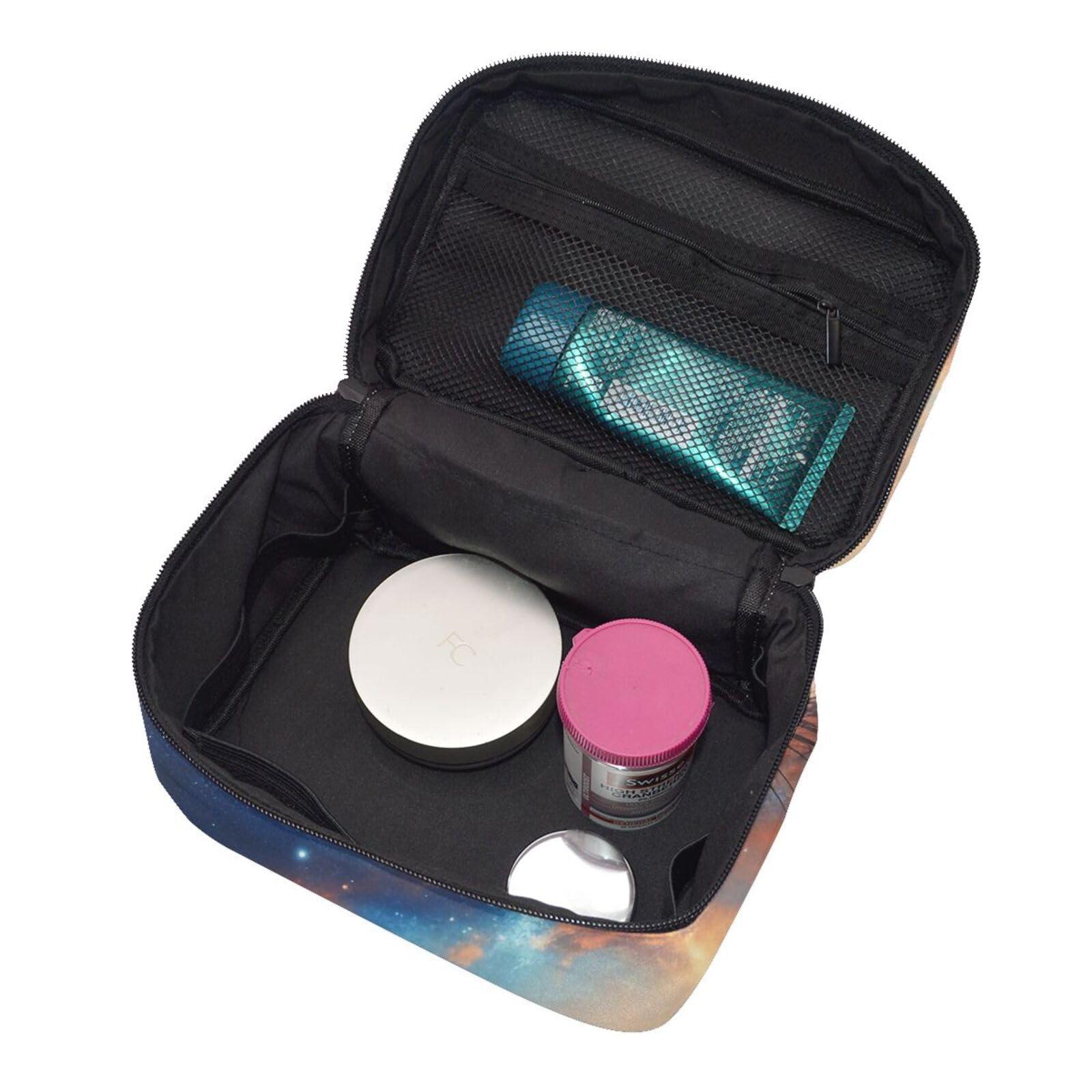 QASDFGHR QASDFGHR Small Blue Galaxy Earth Print Makeup Bag,Travel Cosmetic Bag with Zipper for Women Square Make Up Bags Organizer