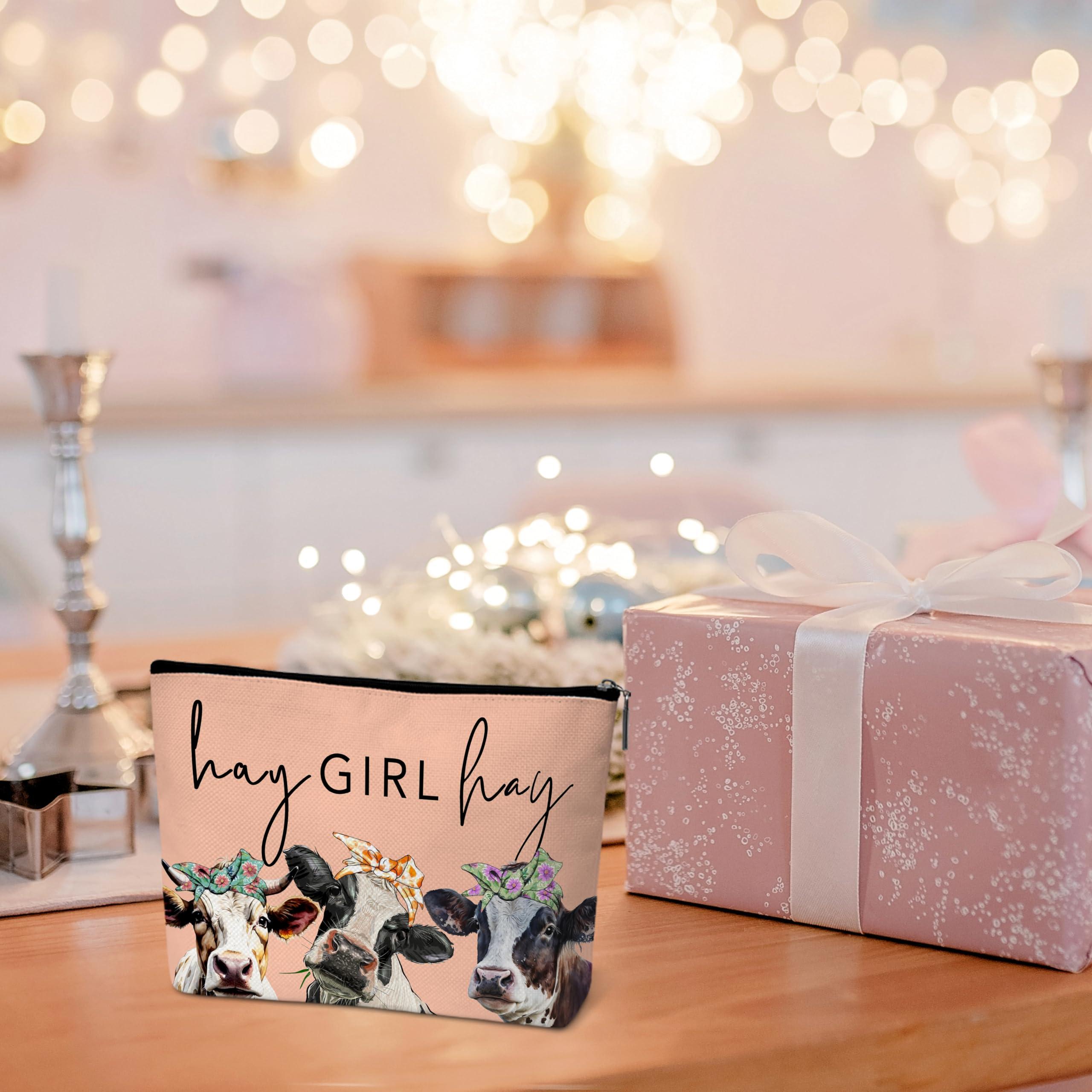 Beshoul Cow Print Stuff Cow Gifts Makeup Bags for Women, Large Capacity Travel Cosmetic Bag with Zipper, Small Makeup Pouch Cute Cow Accessories - B06