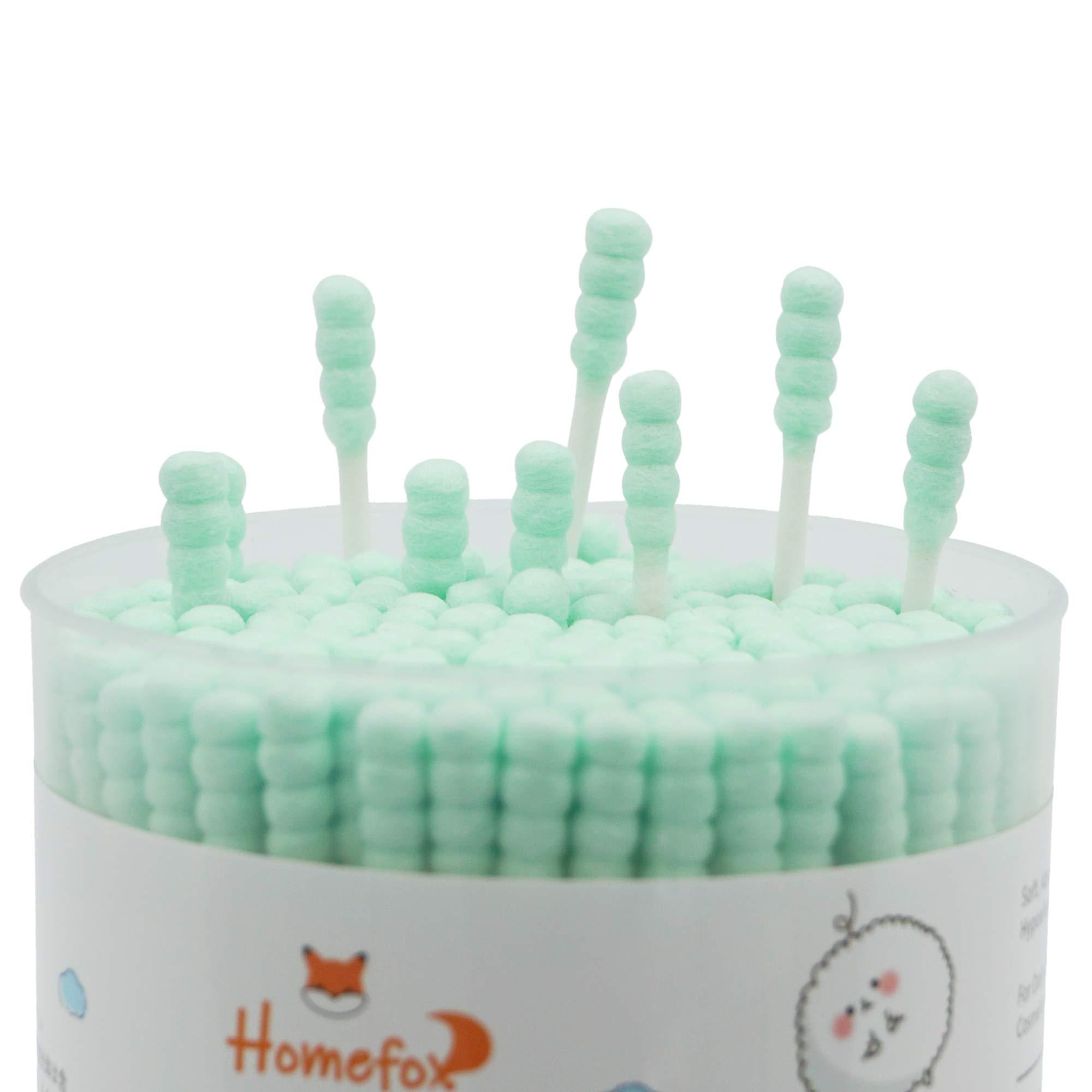 HOMEFOX HOMEFOX Green Cotton Swabs Spiral - 600 Count Organic Cotton Buds Double Side Tightly Wrapped Cotton Tips Paper Stick Soft Gentle Lint-Free Cruelty-Free, Round & Spiral (Green)
