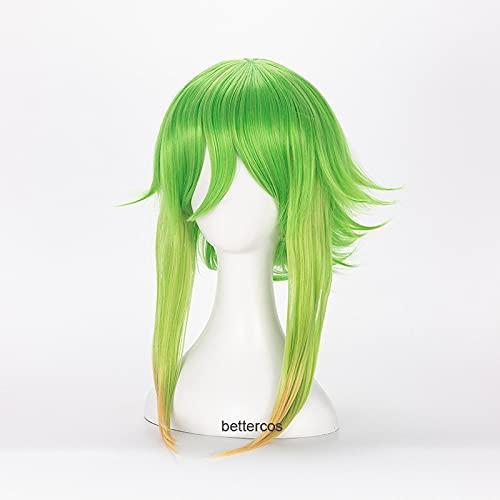 ZZMQ ZZMQ Vocaloid Megpoid Gumi Cosplay Wig 45cm Green Golden Ombre Short Layered Fluffy Heat Resistant Synthetic Hair Wig + Wig Cap