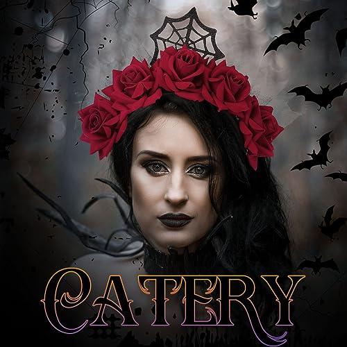 Catery Catery Gothic Floral Headband Halloween Headbands Gothic Floral Headdress Veil Headband Vampire Rose Headpiece Cosplay Masquerade Hair Accessories for Women and Girls