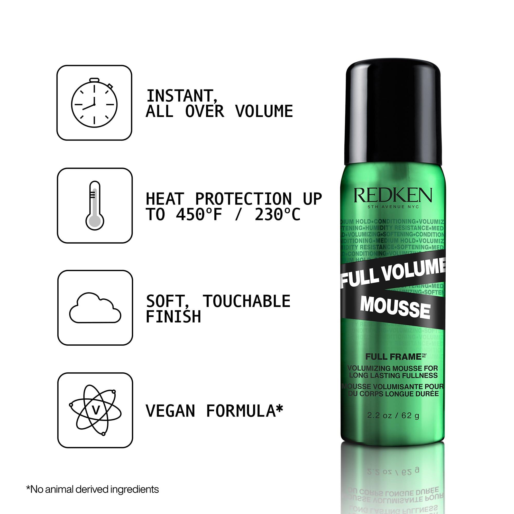 Redken Redken Full Volume Mousse | For All Hair Types | Volumizing Hair Mousse | Adds Maximum Body & Lift to Lengths and Ends | Moisturizes Hair and Protects Against Heat & Damage | Medium Control | 2oz