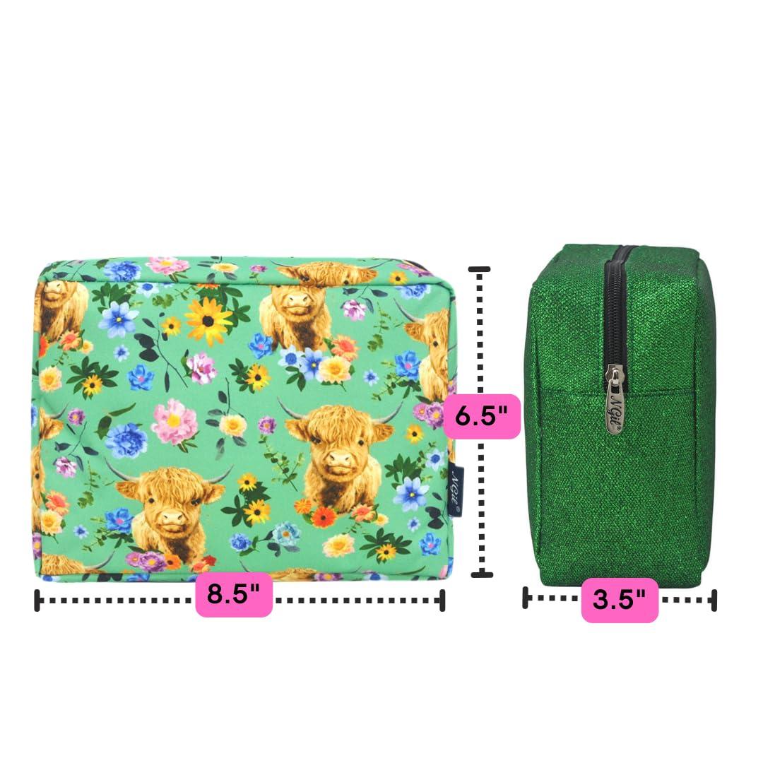 NGIL NGIL Makeup Bag for Women, Cute Cosmetic Bag, Lightweight Toiletry Make up Bag, Large Aesthetic Organizer Storage Pouch for Girls, Large Pouch, Toiletry Pouch (Spring Cow- Navy)