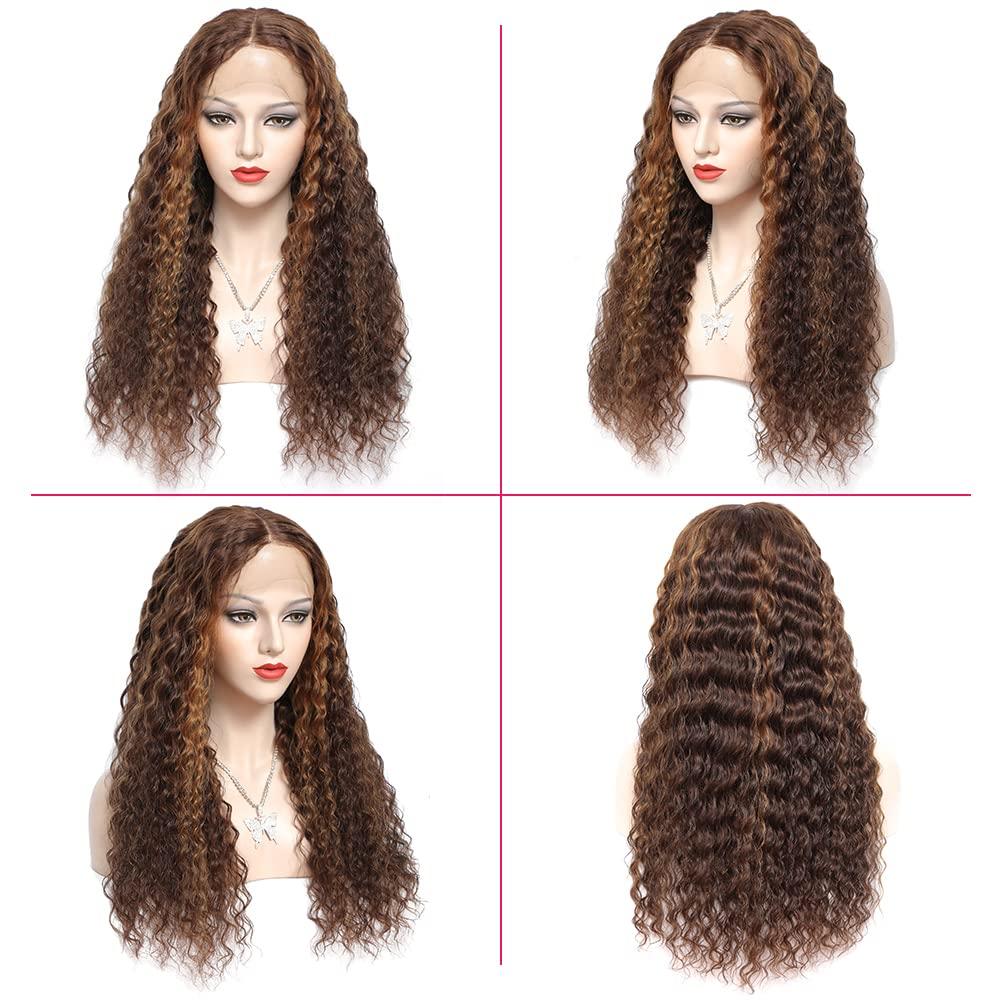 Alibeauty Alibeauty Highlight Ombre Lace Front Wigs Human Hair Pre Plucked with Baby Hair Honey Blonde 13x4 HD Transparent Glueless Lace Frontal Water Wave Wigs for Black Women Natural Hairline 26 inch