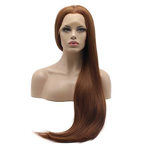 Lushy Lushy Lace Front Synthetic Straight Super Long 28inch Medium Auburn Wig Silk Soft Stylish Wig