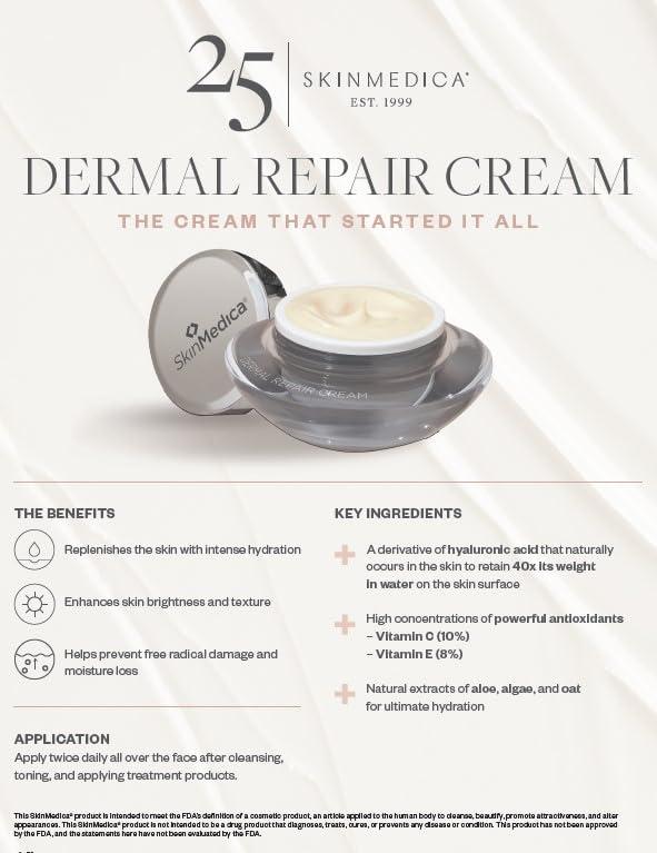 SkinMedica SkinMedica Dermal Repair Cream - Hydrating, Ultra Rich Face Moisturizer for Women. Infused with High Levels of Antioxidants including Vitamin C+Vitamin E to Help Prevent Free Radical Damage, 1.7 Oz