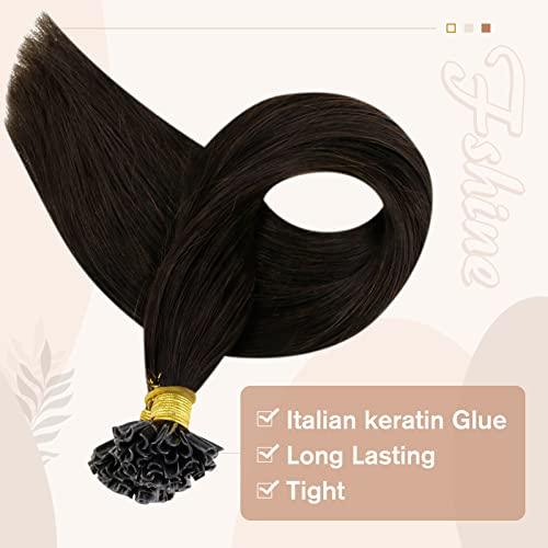 Fshine Fshine Keratin Tip Hair Extensions Human Hair Brown Fusion Hair Extensions 50g U Tip Hair Extensions Human Hair Pre Bonded Kertatin Hair Extensions Dark Brown 22 Inch Keratin Bondings Remy Hair