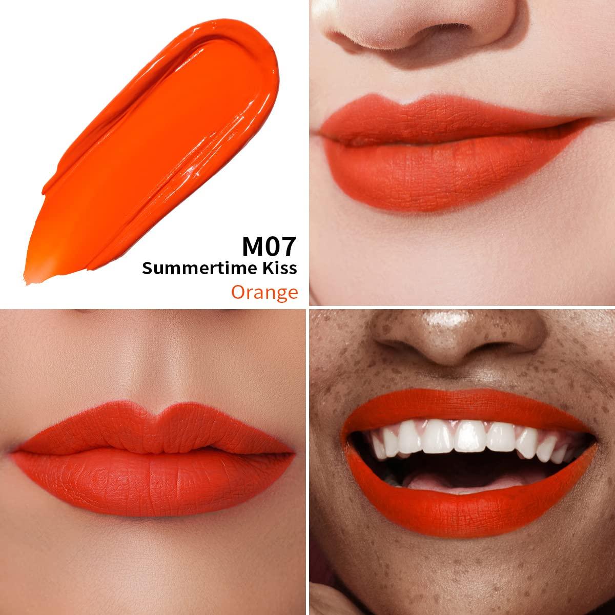 Oulac Oulac Matte Liquid Orange Lipstick for Women, Long Lasting Lipstick Waterproof Lip Stain, No Transfer, Creamy High Pigmented Formula with Rose Oil, Vegan & Cruelty-Free,Orange Red M07