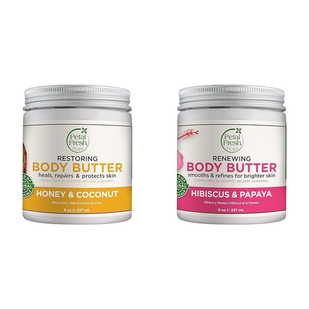 Petal Fresh Petal Fresh Restoring Body Butter with Honey & Coconut Oil and Renewing Hibiscus & Papaya Body Butter Bundle, 8oz Each
