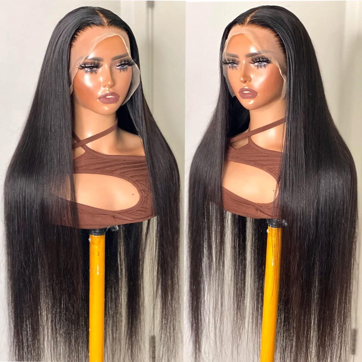 SUPERNOVA SUPERNOVA Straight Lace Front Wigs Human Hair 13x4 Lace Front Wigs For Black Women Human Hair Natural Black Wig Human Hair Preplucked Glueless Wig Human Hair 180 Density Hair Wig (22 inches)
