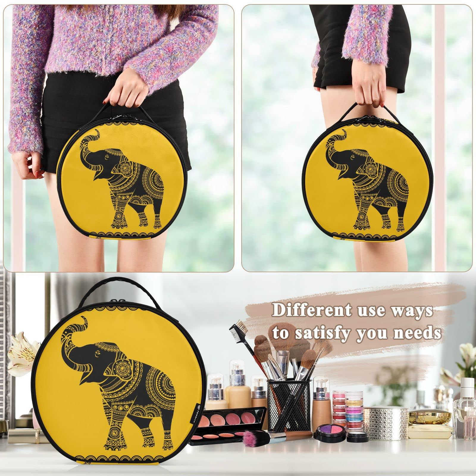 susiyo susiyo Makeup Case, Ethnic African Indian Elephant Cosmetic Bag Organizer Travel Makeup Train Case with Adjustable Dividers