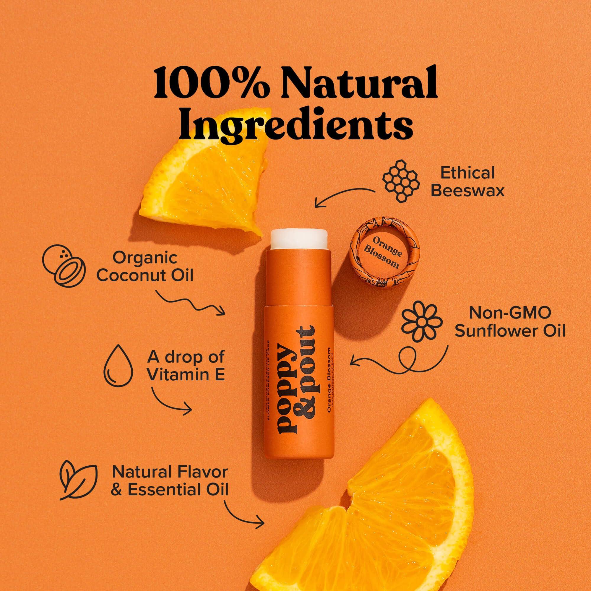 Poppy & Pout Poppy & Pout Orange Bloom Jumbo Lip Balm | All Natural Lip Balms & Moisturizers | Hydrates with Beeswax, Vitamin E, Organic Coconut Oil | Cruelty-Free | Lip Balm in Recyclable Cardboard Tube