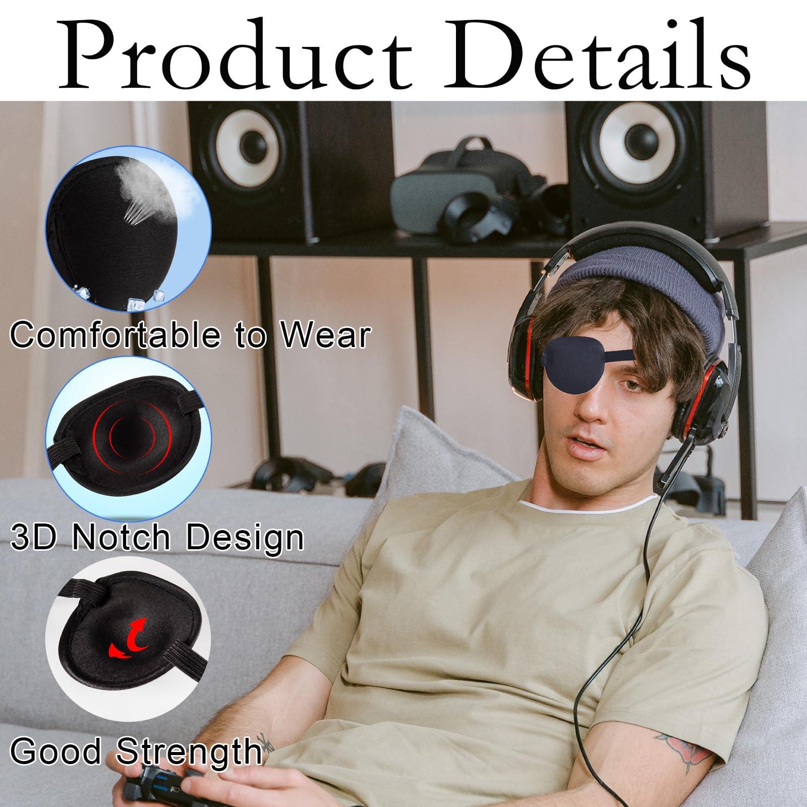 FOTN FOTN Eye Patches for Adults, 2Pcs Pirate Eye Patch with 2pcs Adhesive Eye Patch,3D Adjustable eyepatches for Amblyopia Lazy Eye Patches,Eye Patches Reusable