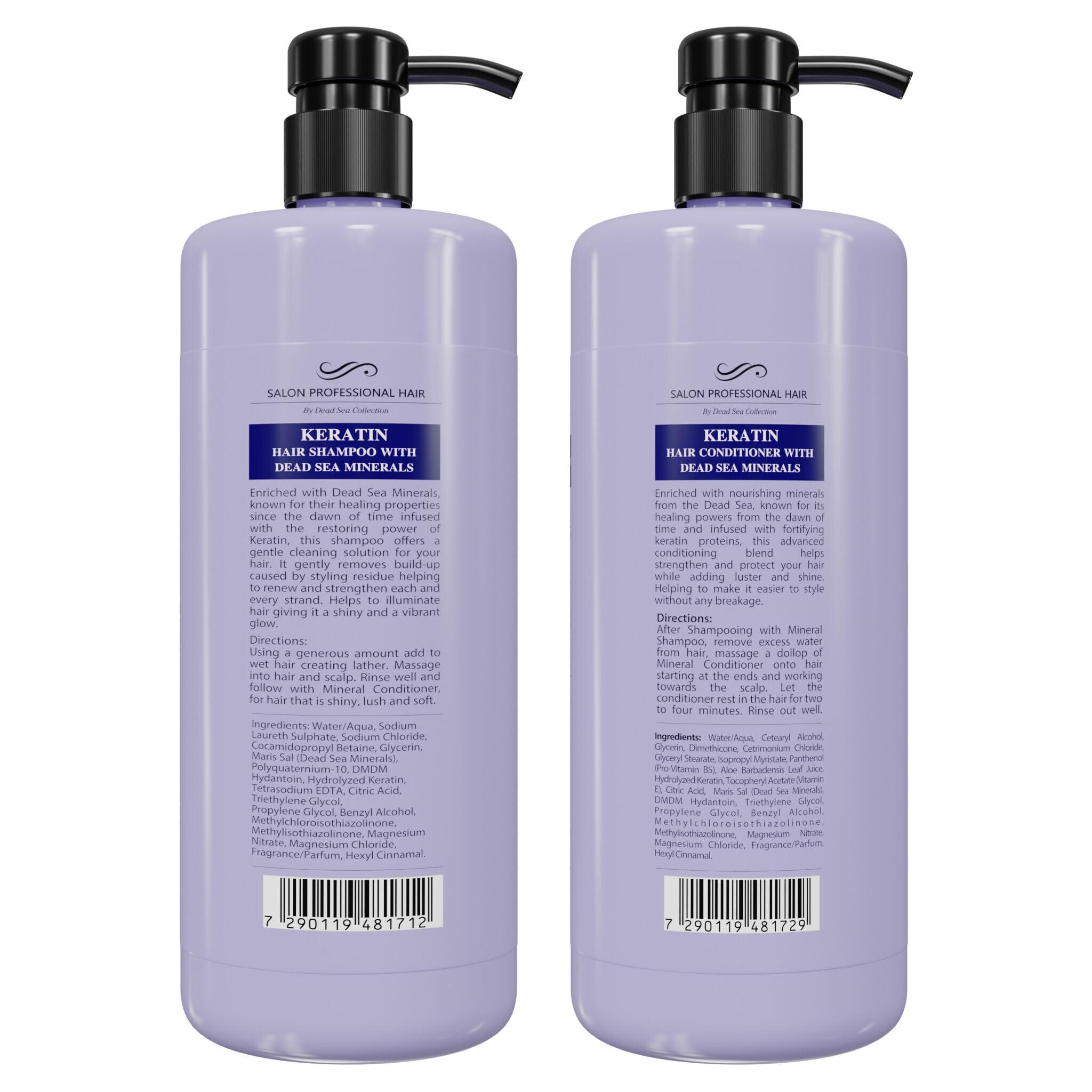 Dead Sea Collection Dead Sea Collection Shampoo and Conditioner Set for Strengthening and Volume - Pure Dead Sea Minerals and Keratin Nutrition, Repair and Shine - Pack of 2 (33.8 & 30.6 Fl. Oz)