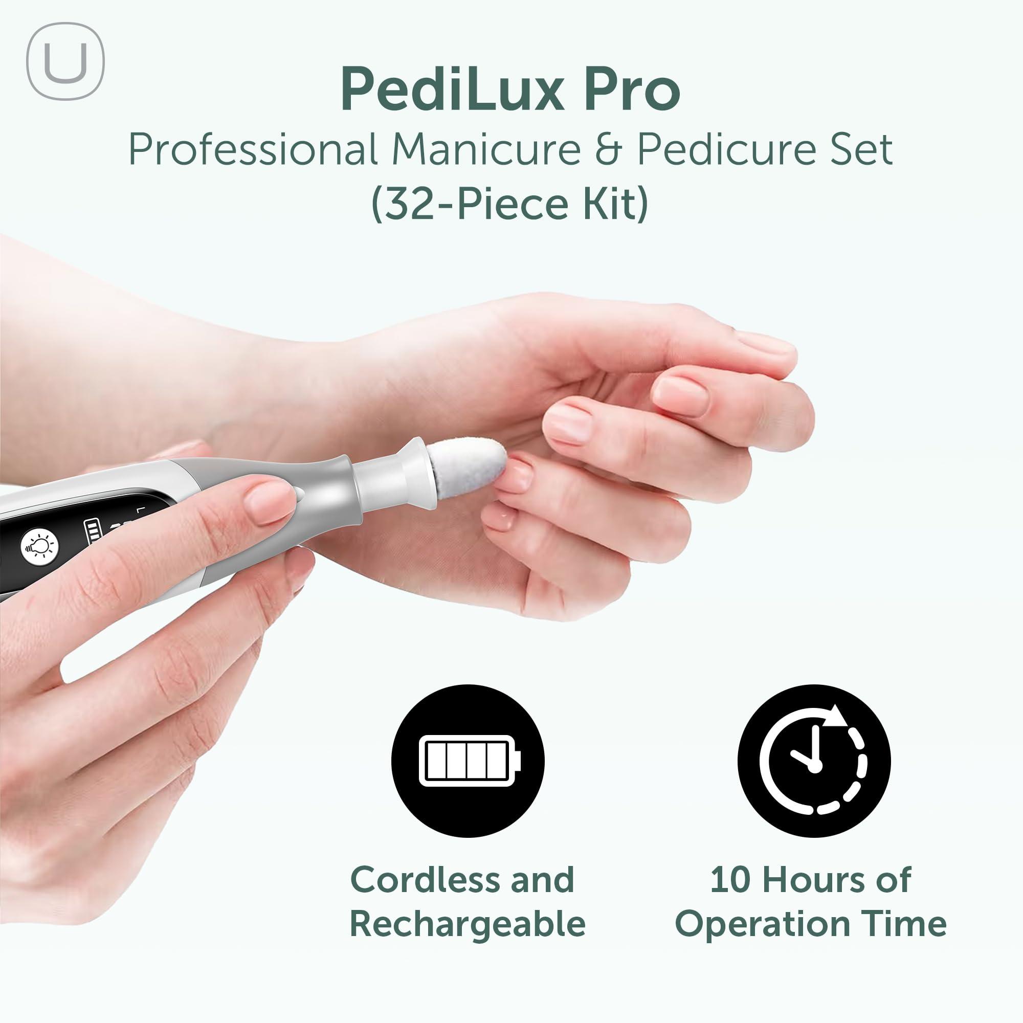 UTILYZE PediLux Pro Professional Manicure Pedicure Kit, Cordless Electric Nail File Drill Set, Thick Toenail Grinder, Toe Nail Dremel Tools, Filer, Buffer, Sander, Remove Cuticles, Callus for Men & Women