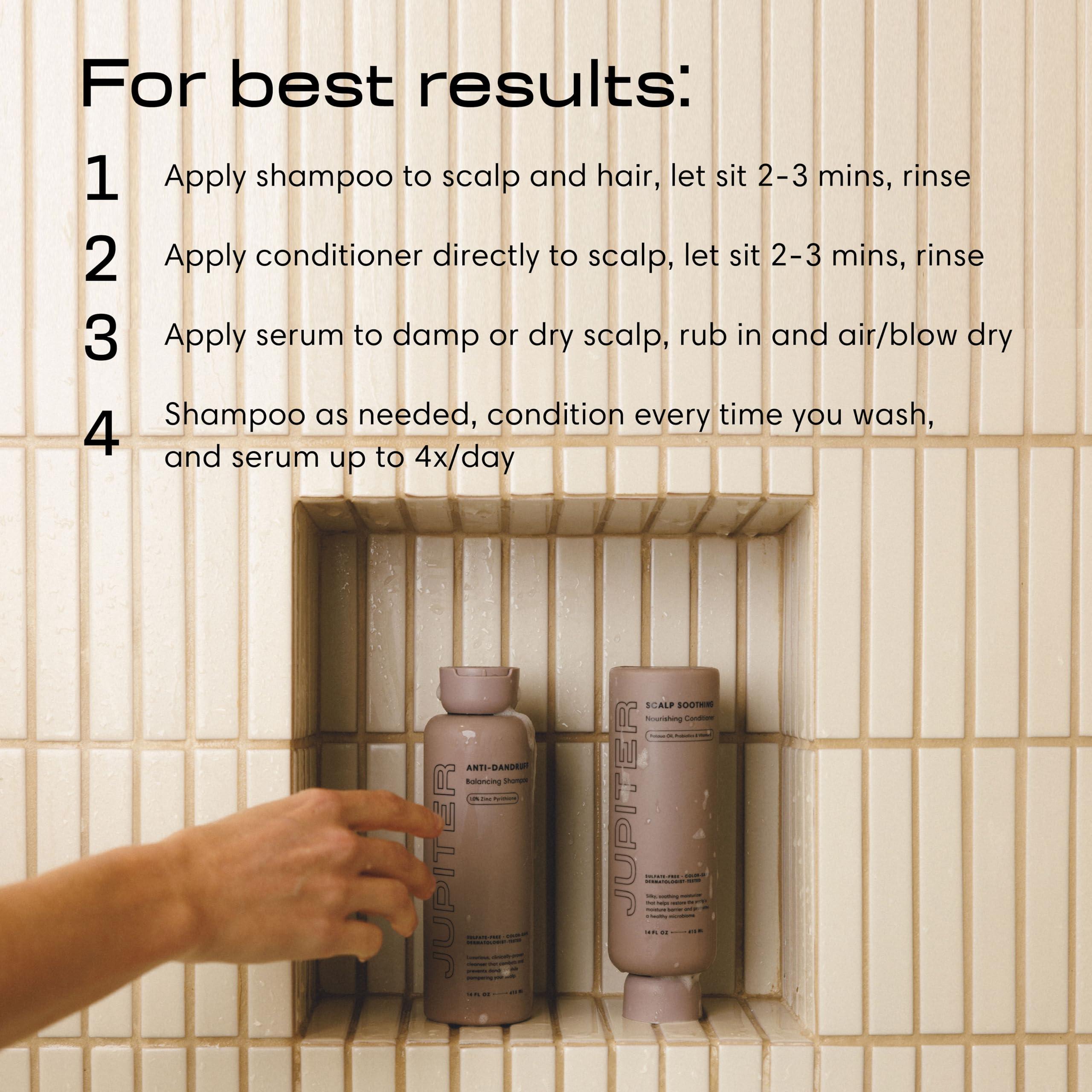 Jupiter Jupiter Anti-Dandruff Shampoo, Conditioner, & Serum Advanced Set, Physician-Formulated for Dry, Itchy, Oily, Flaky Scalp Care, Color-Safe, Dry Scalp, Sulfate-Free