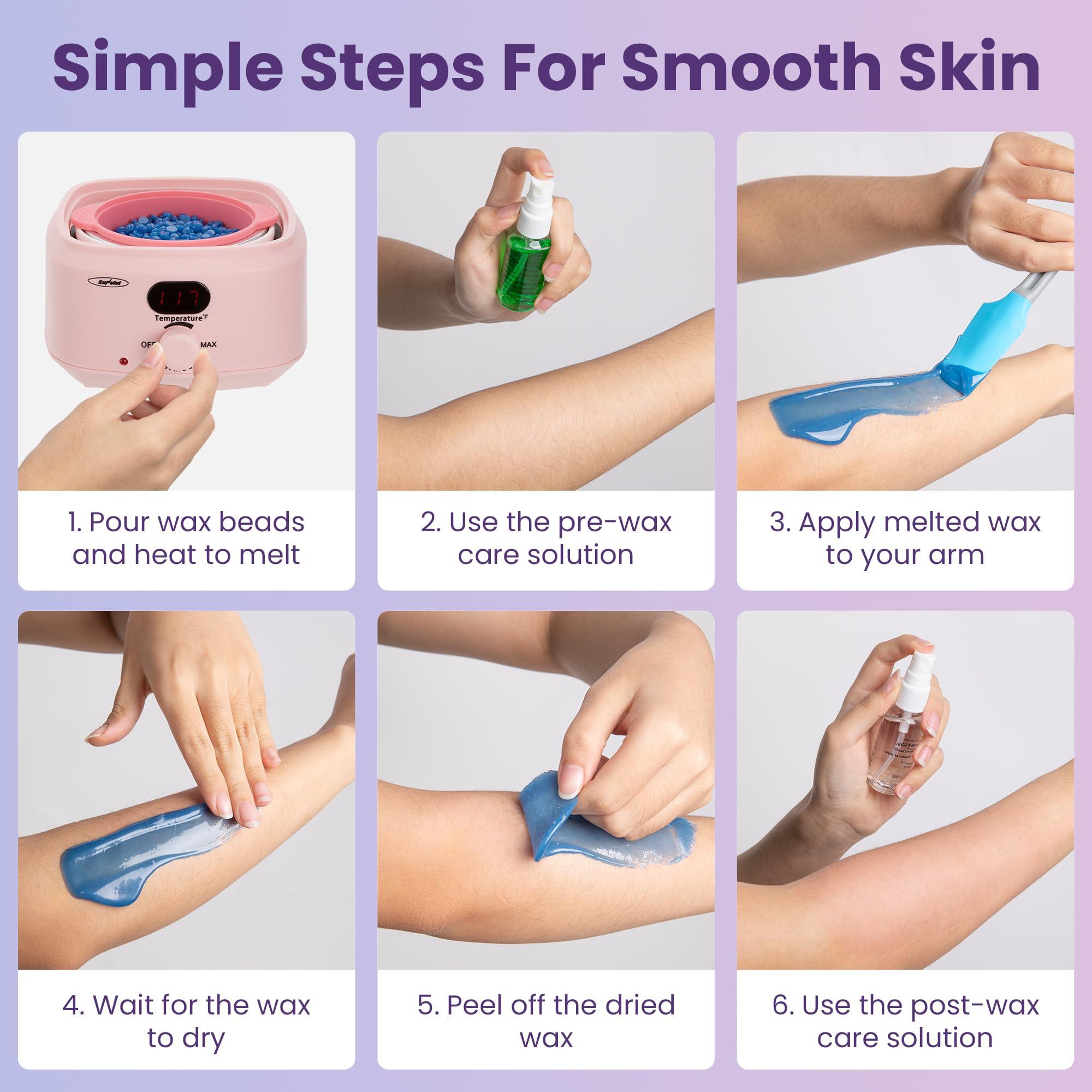 Sunvivi Sunvivi Wax Kit Digital Hair Removal Waxing Kit for Women & Men, Hot Wax Warmer Pot with 5 Bag Hard Wax Beads, Wax Melt Warmer Kit for Full Body, Legs, Face, Bikini,Sensitive skin, Pink