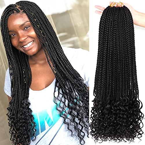 URNice 7 Packs Goddess Box Braids Crochet Hair 24 Inch Crochet Braids with Curly Ends Bohemian Crochet Hair Hair for Black Women (24 Inch 7 Packs, 1B#)