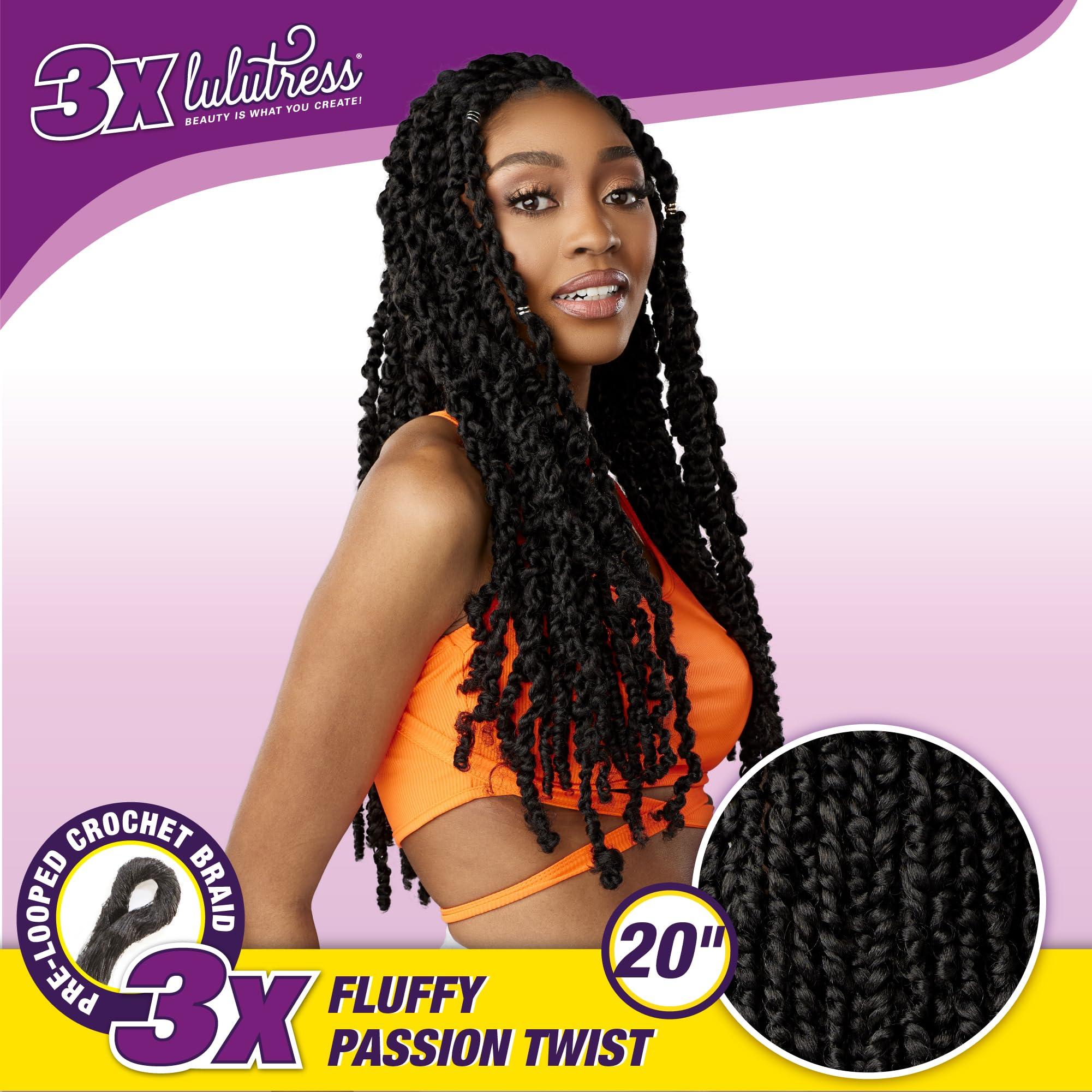 Sensationnel Sensationnel Lulutress crochet braiding hair - 3x fluffy passion twist 20 inch pre made crochet braids hair all kanekalon synthetic locs twists braids (1 pack, 2 DARKBROWN)