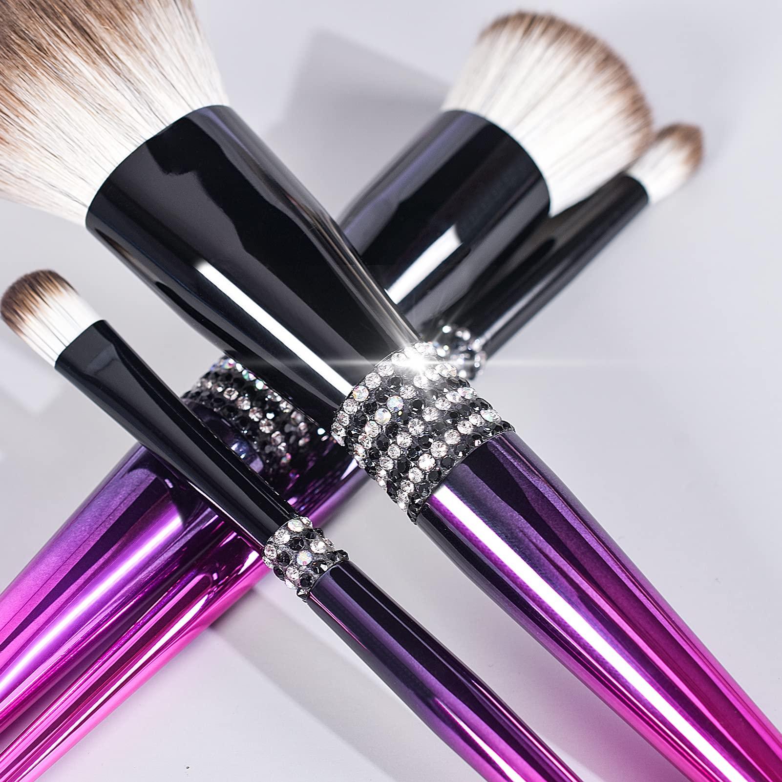 Bueart Design Bueart Design 12PCS Ultra Soft Labeled Makeup Brushes Set with HOLDER case Cosmetic make up brush set (12Pcs Black Rose Red+Holder)