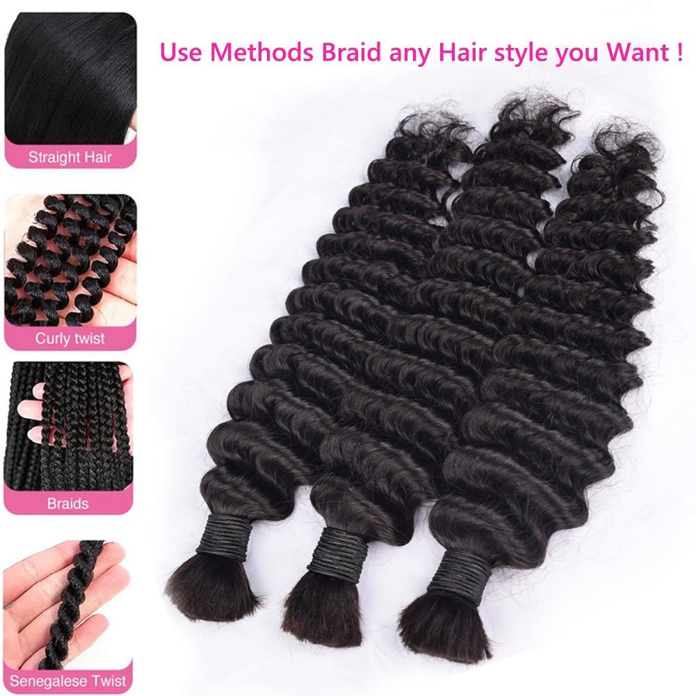 Kiss darling LASHES Brazilian Remy Human Hair Deep Wave Bulk Hair For Braiding 100% Unprocessed Human Hair Bulk For Braids No Weft Bulk Hair Deep Curly 22inch 100g